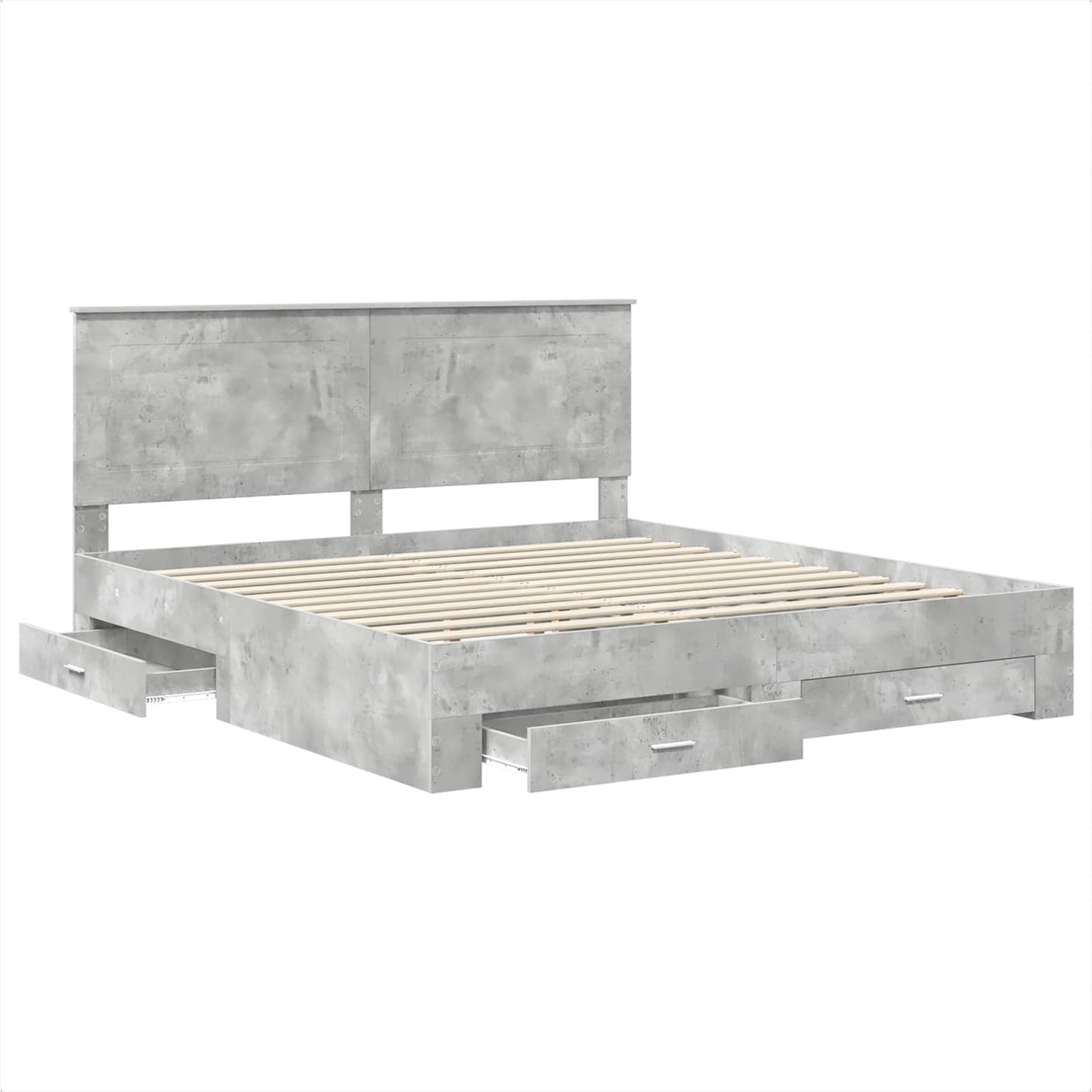 Bettrahmen mit Schubladen Beton Grau 200 x 200 cm Holzwerkstoff