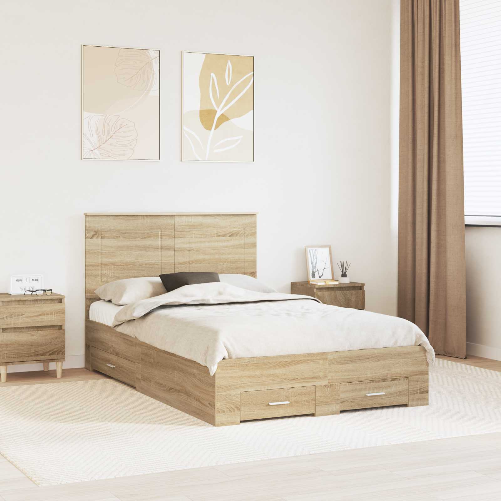 Bettrahmen mit Kopfteil Sonoma-Eiche 135 x 190 cm Holzwerkstoff