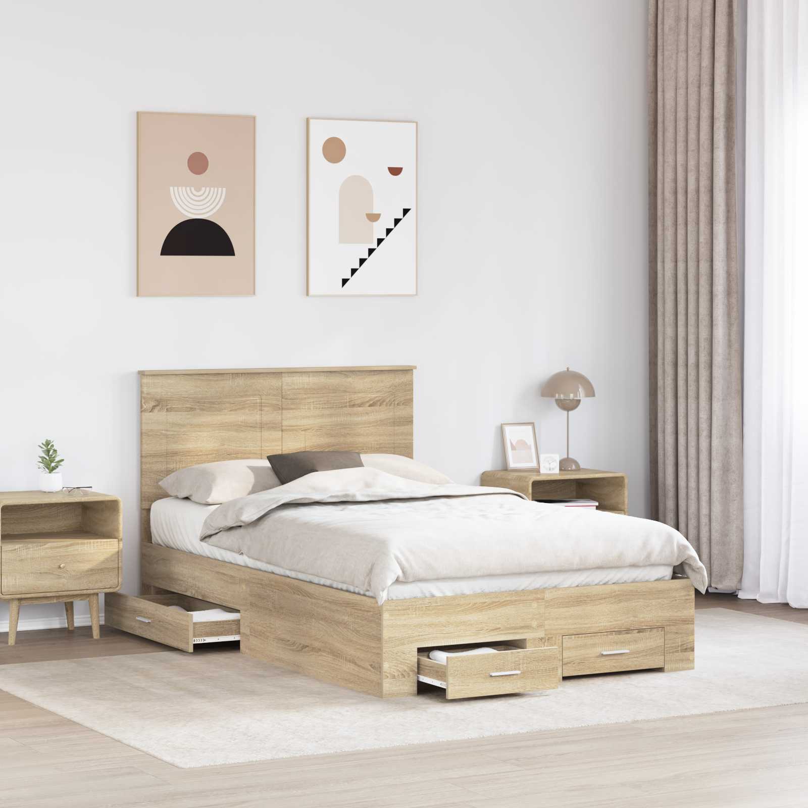 Bettrahmen mit Kopfteil Sonoma-Eiche 135 x 190 cm Holzwerkstoff