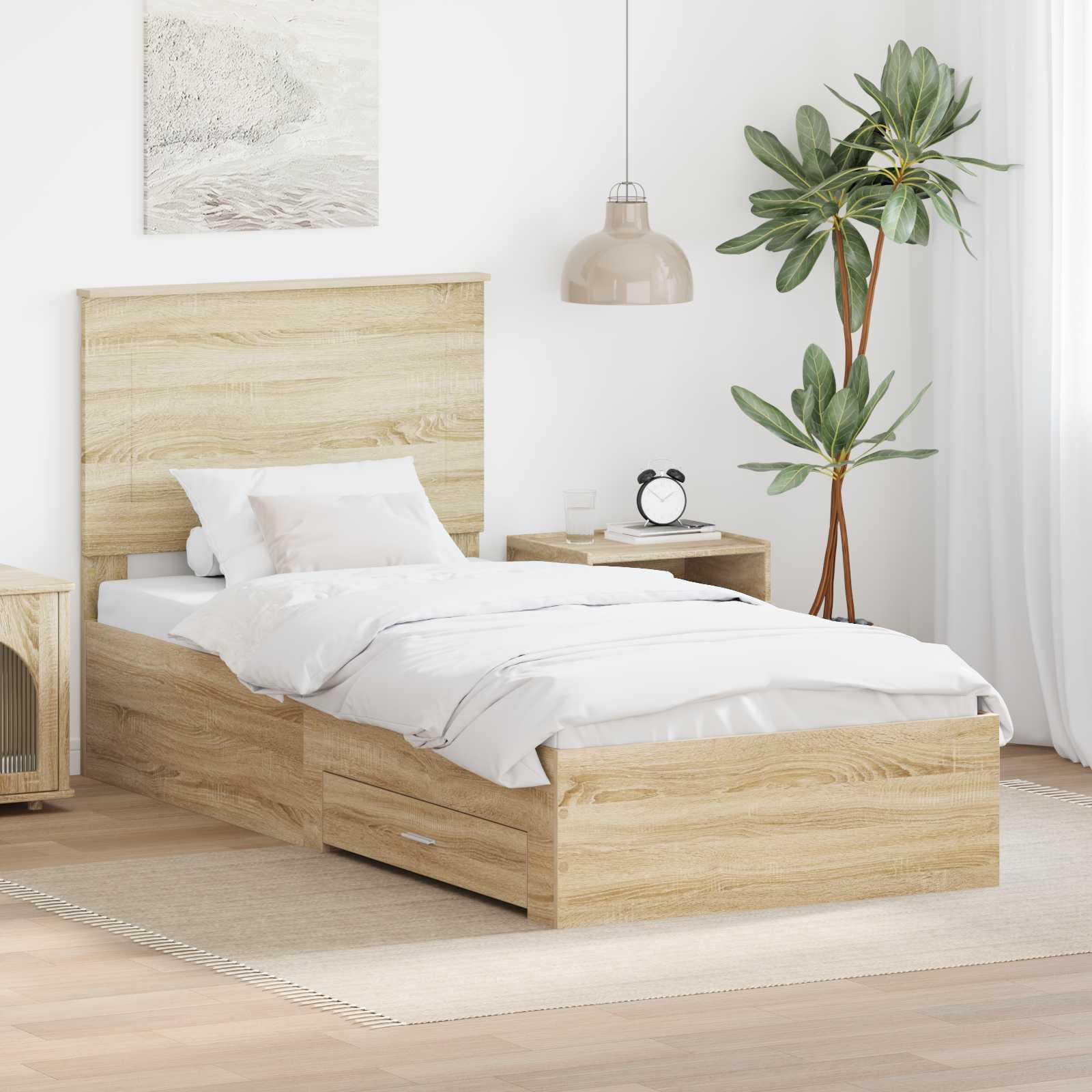 Bettrahmen Sonoma Eiche und Silber 75 x 190 cm Holzwerkstoff