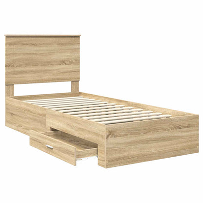 Bettrahmen Sonoma Eiche und Silber 75 x 190 cm Holzwerkstoff