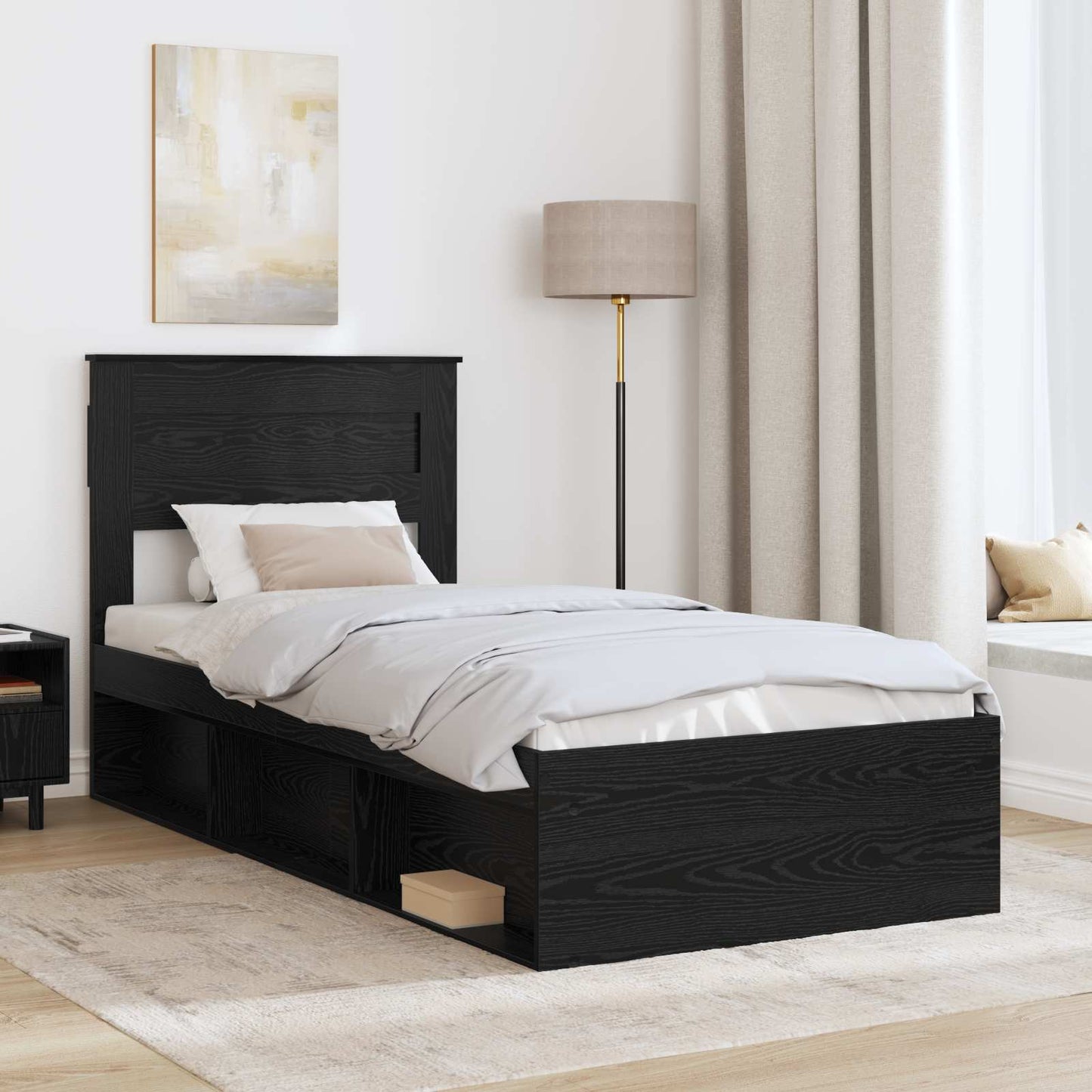 Bettrahmen Uni Schwarz 100 x 200 cm Massives Kiefernholz