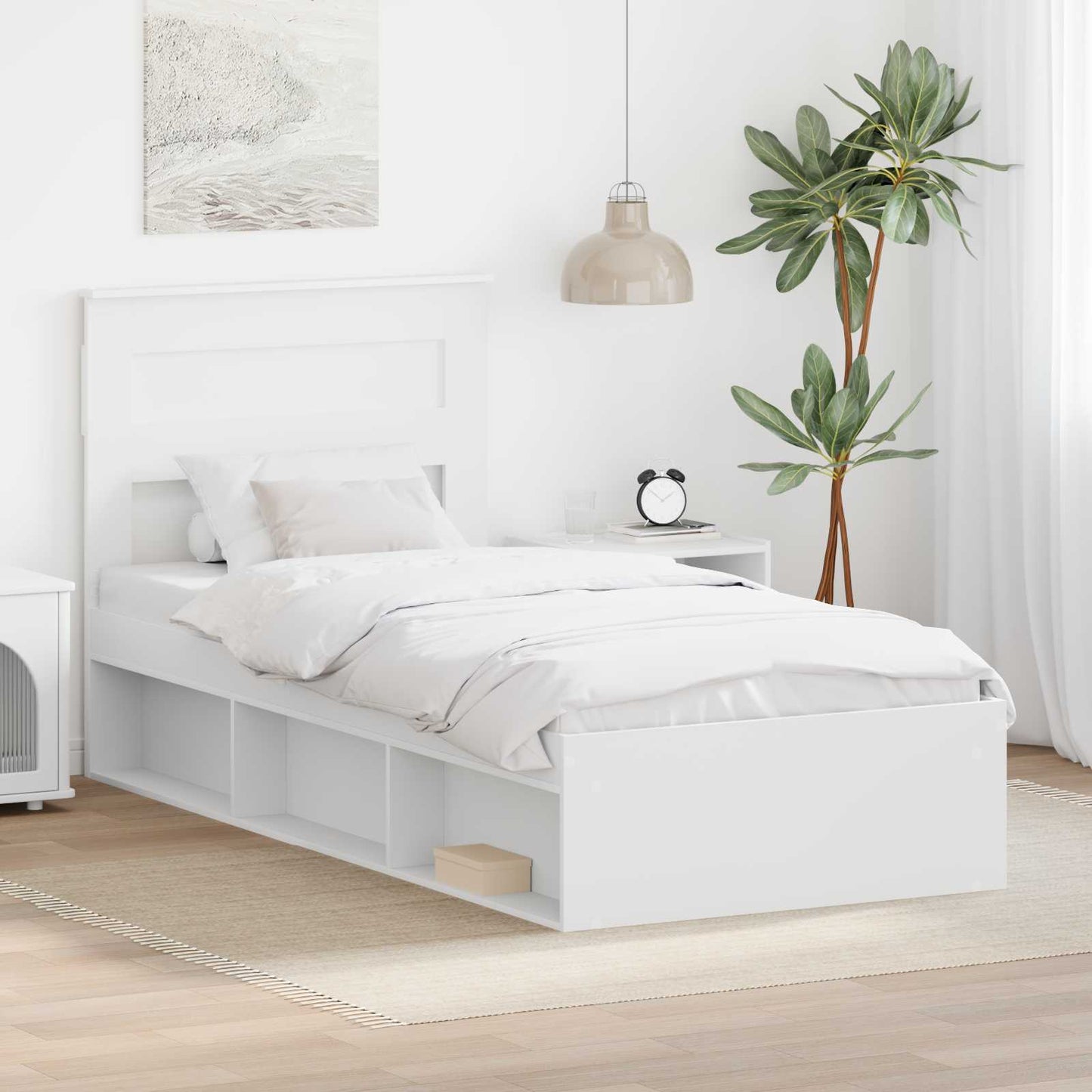 Bettrahmen Uni Weiß 75 x 190 cm Massives Kiefernholz