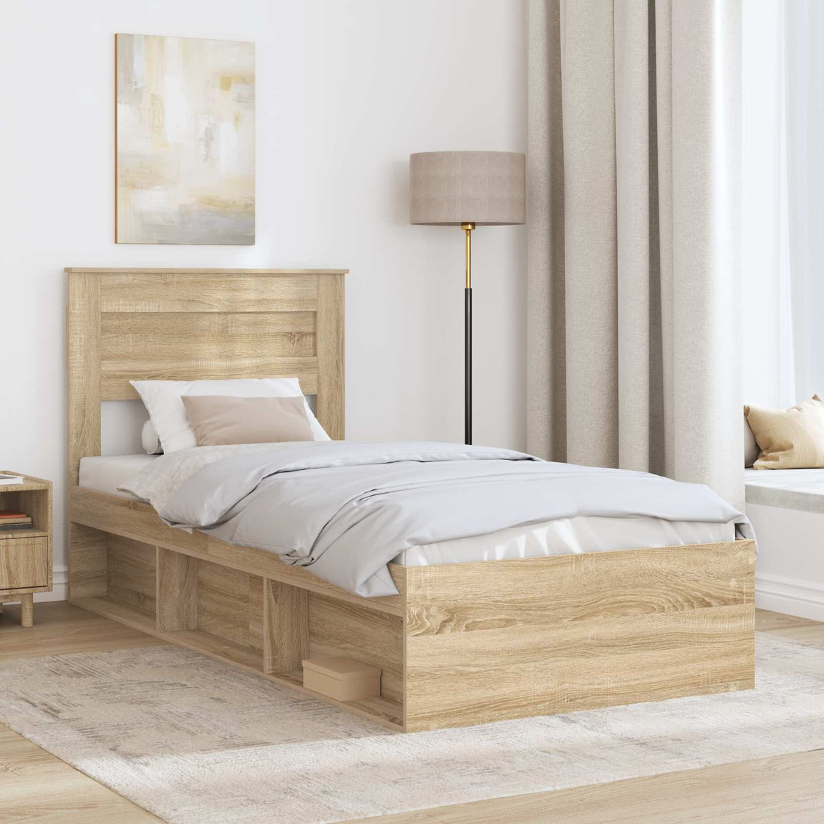 Bettrahmen Uni Sonoma-Eiche 75 x 190 cm Massives Kiefernholz
