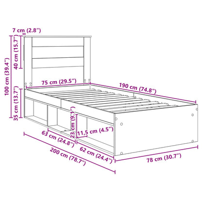 Bettrahmen Uni Sonoma-Eiche 75 x 190 cm Massives Kiefernholz
