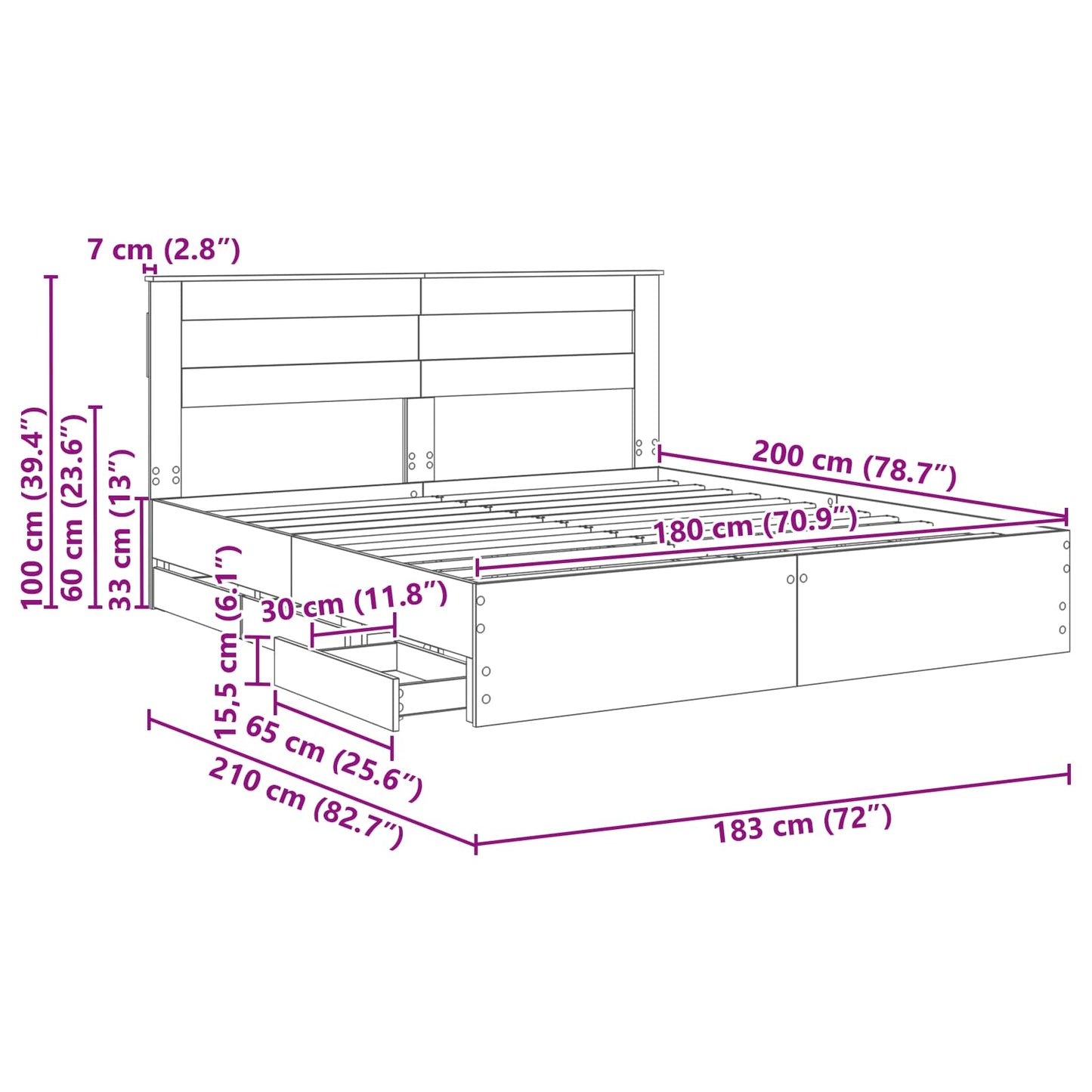 Bettrahmen Graues Sonoma 180 x 200 cm Ingenieurs Holz