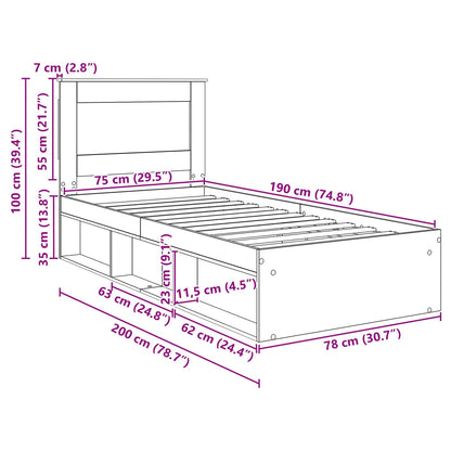 Bettrahmen Uni Sonoma-Eiche 75 x 190 cm Massives Kiefernholz