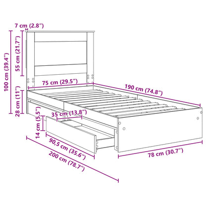 Aufbewahrungsbett Sonoma-Eiche 75 x 190 cm Holzwerkstoff