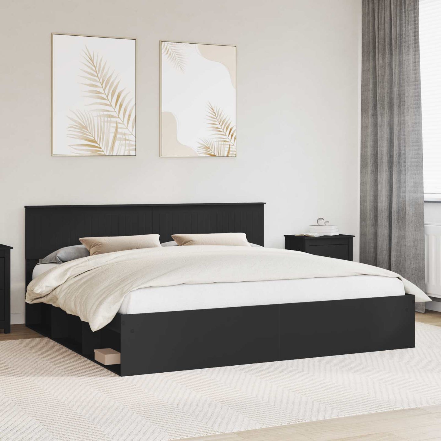 Bettrahmen Schwarz 200 x 200 cm Massives Kiefernholz