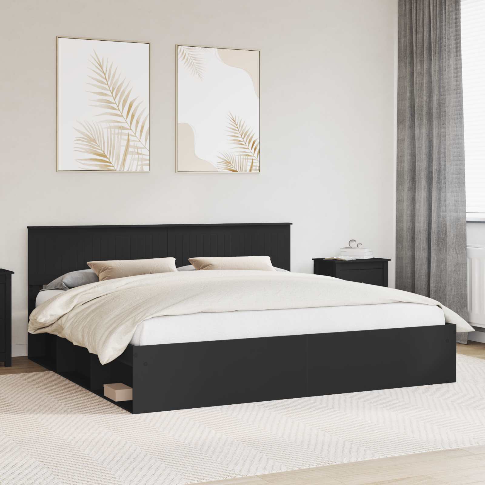 Bettrahmen Schwarz 200 x 200 cm Massives Kiefernholz