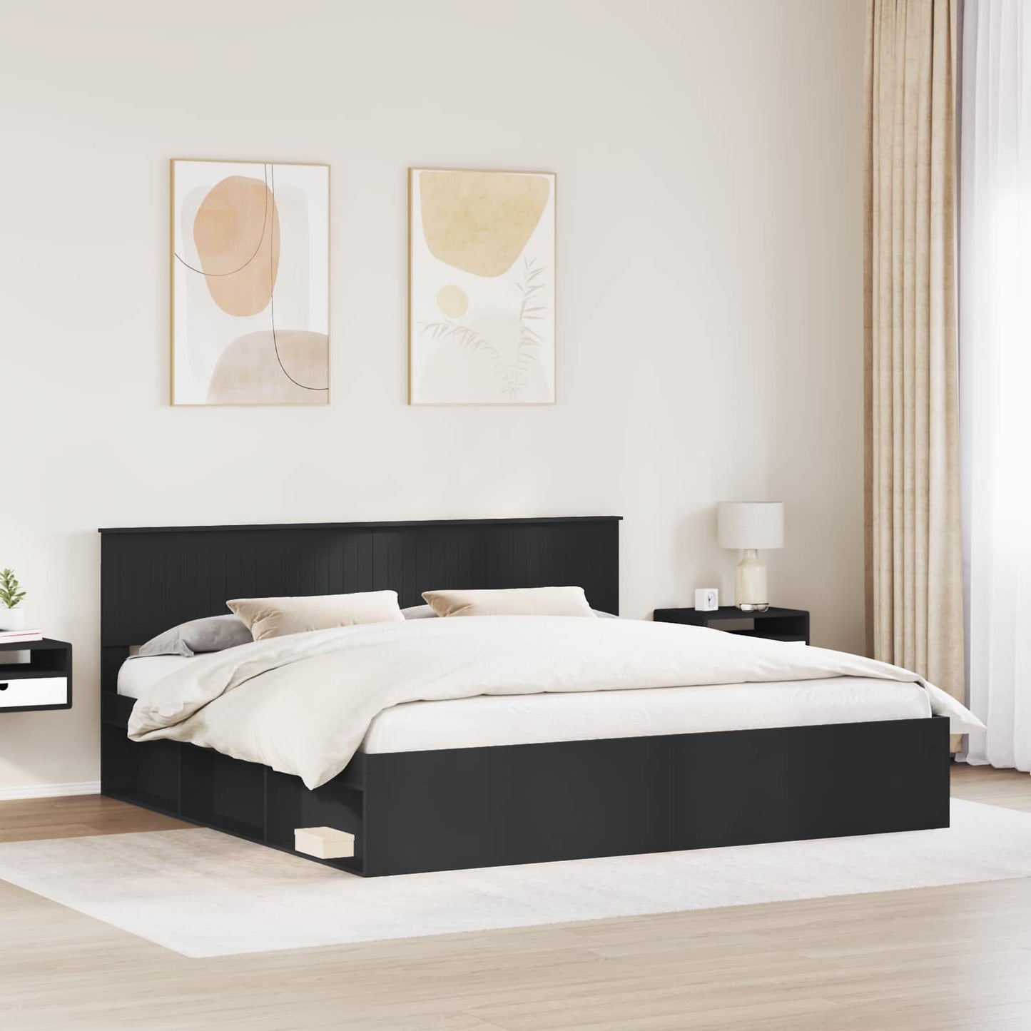 Bettrahmen Schwarz 200 x 200 cm Massives Kiefernholz