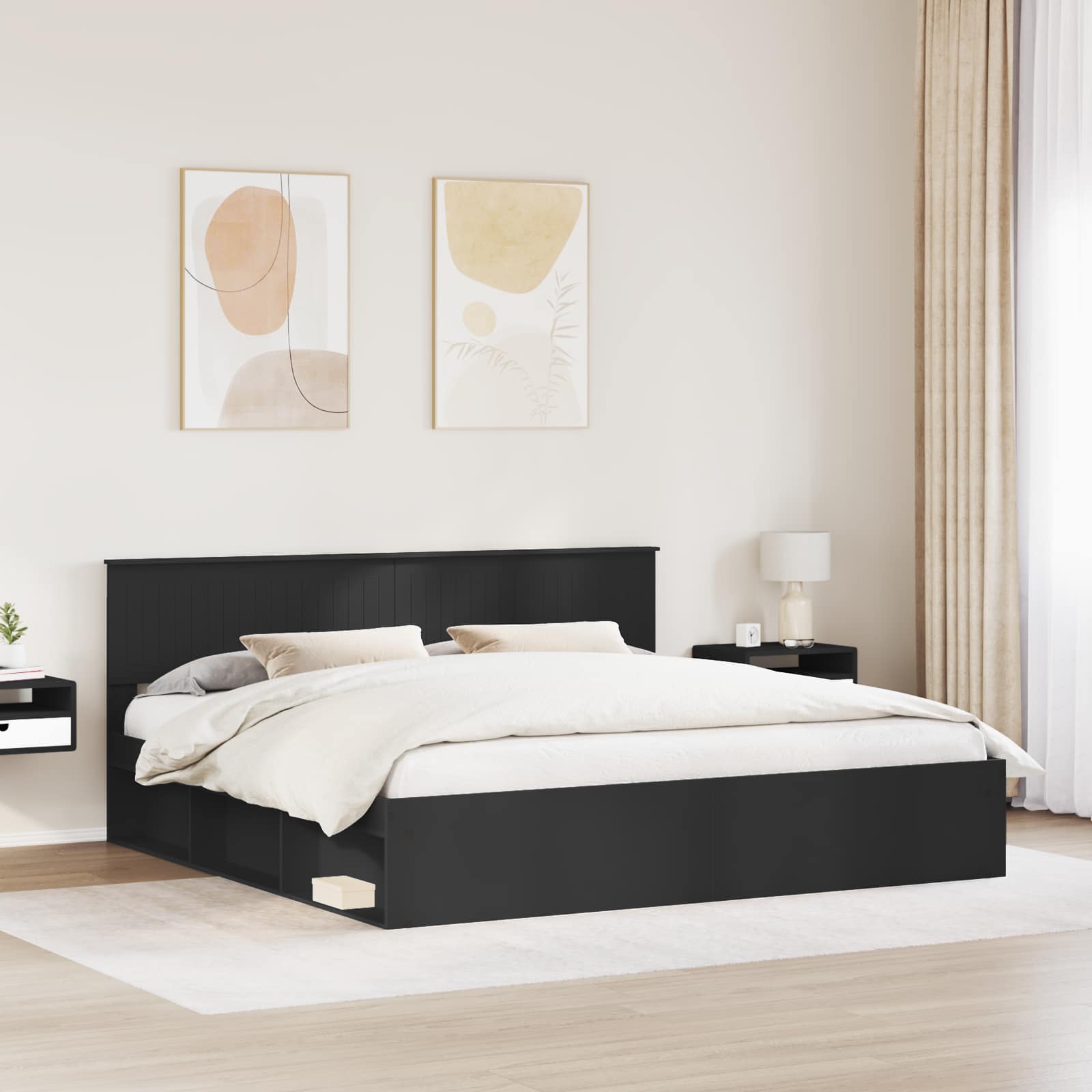 Bettrahmen Schwarz 200 x 200 cm Massives Kiefernholz