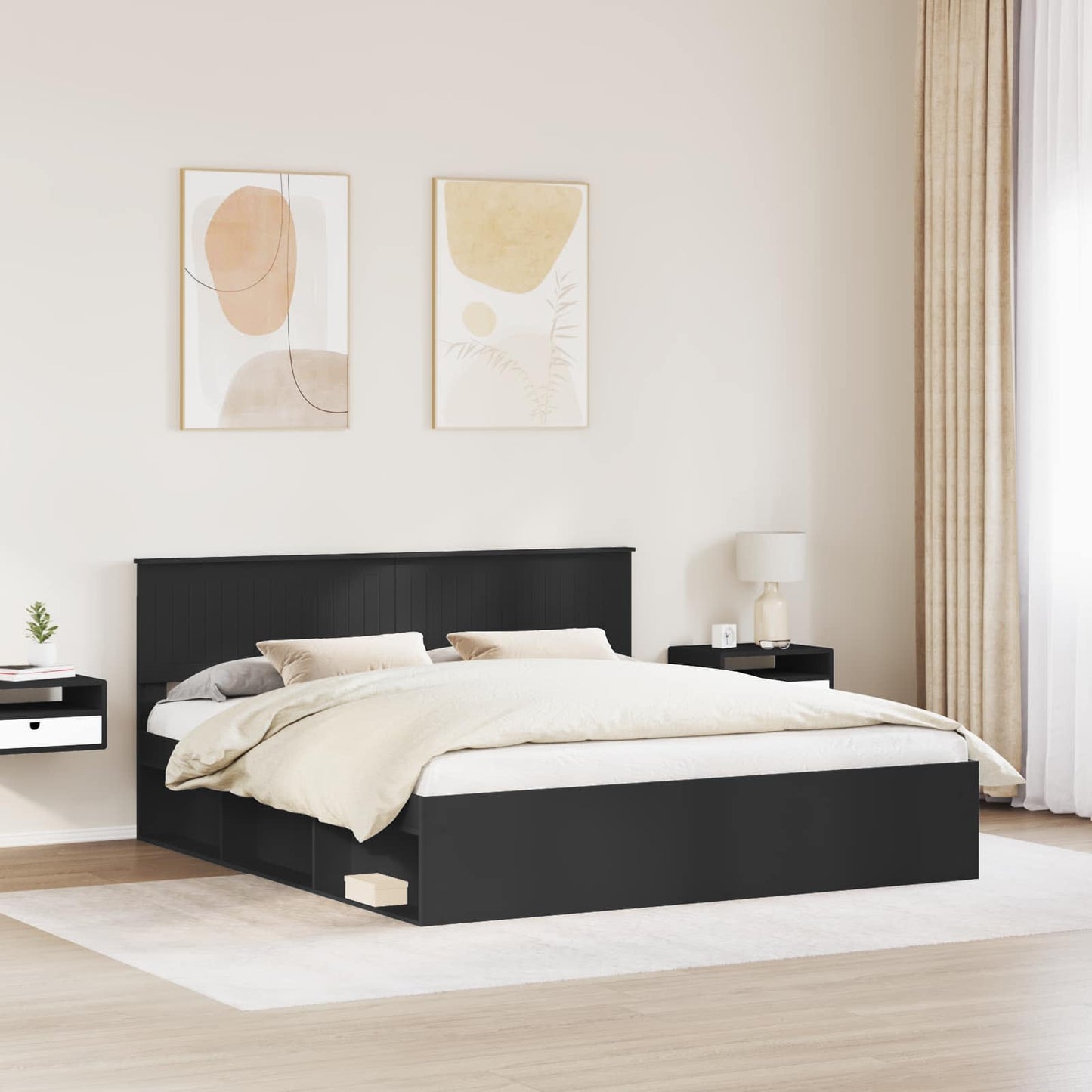 Bettrahmen Schwarz 180 x 200 cm Massives Kiefernholz