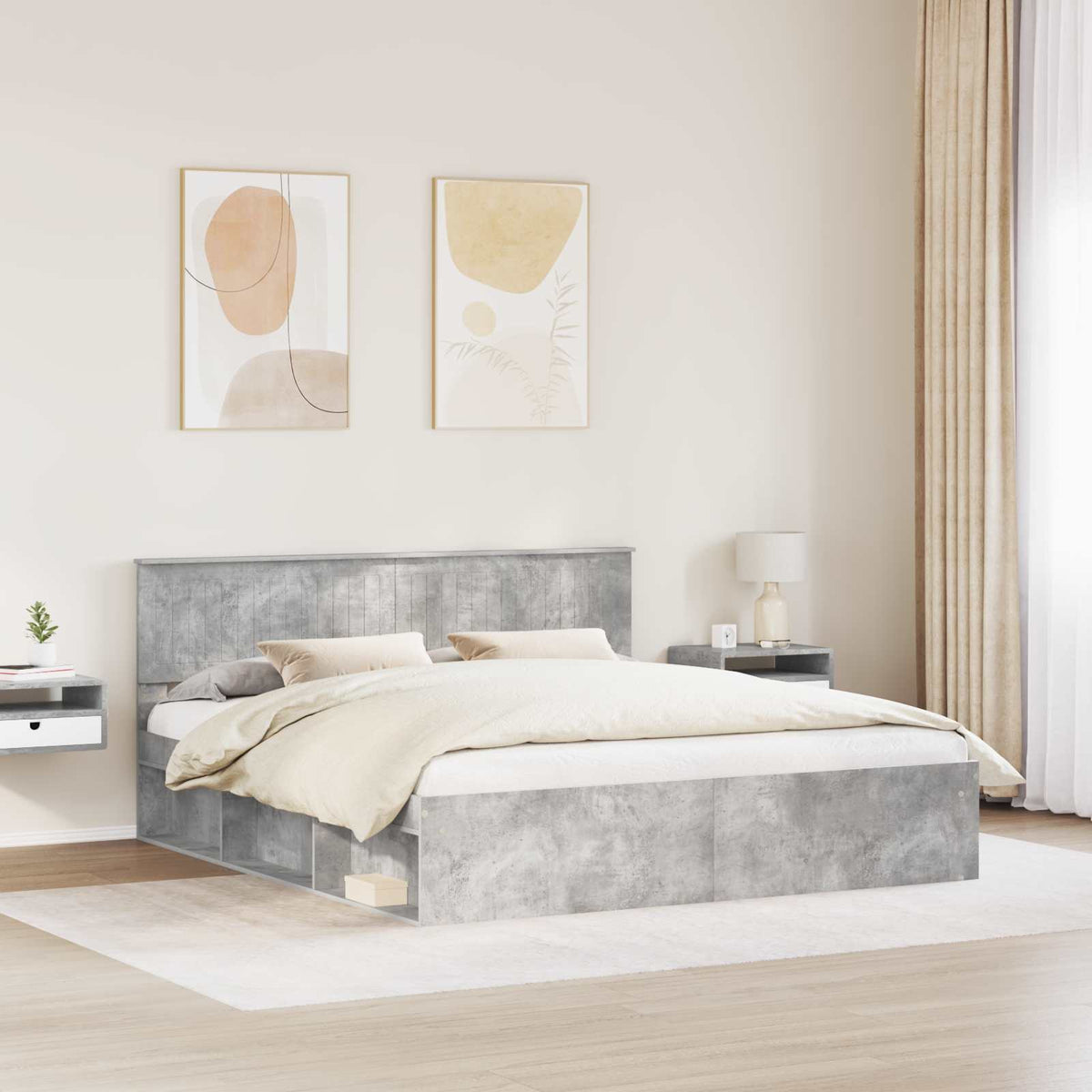 Bettrahmen Beton 180 x 200 cm Massives Kiefernholz
