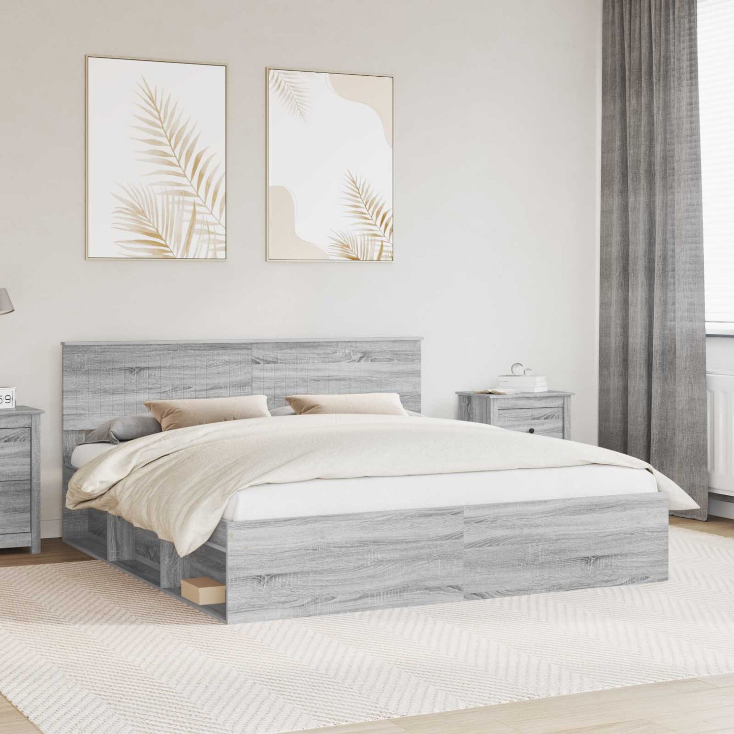 Bettrahmen Graues Sonoma 180 x 200 cm Massives Kiefernholz
