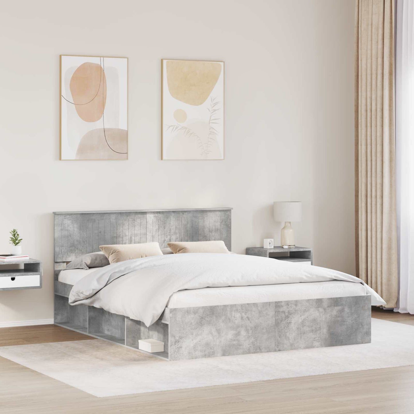 Bettrahmen mit Kopfteil Beton 160 x 200 cm Massives Kiefernholz