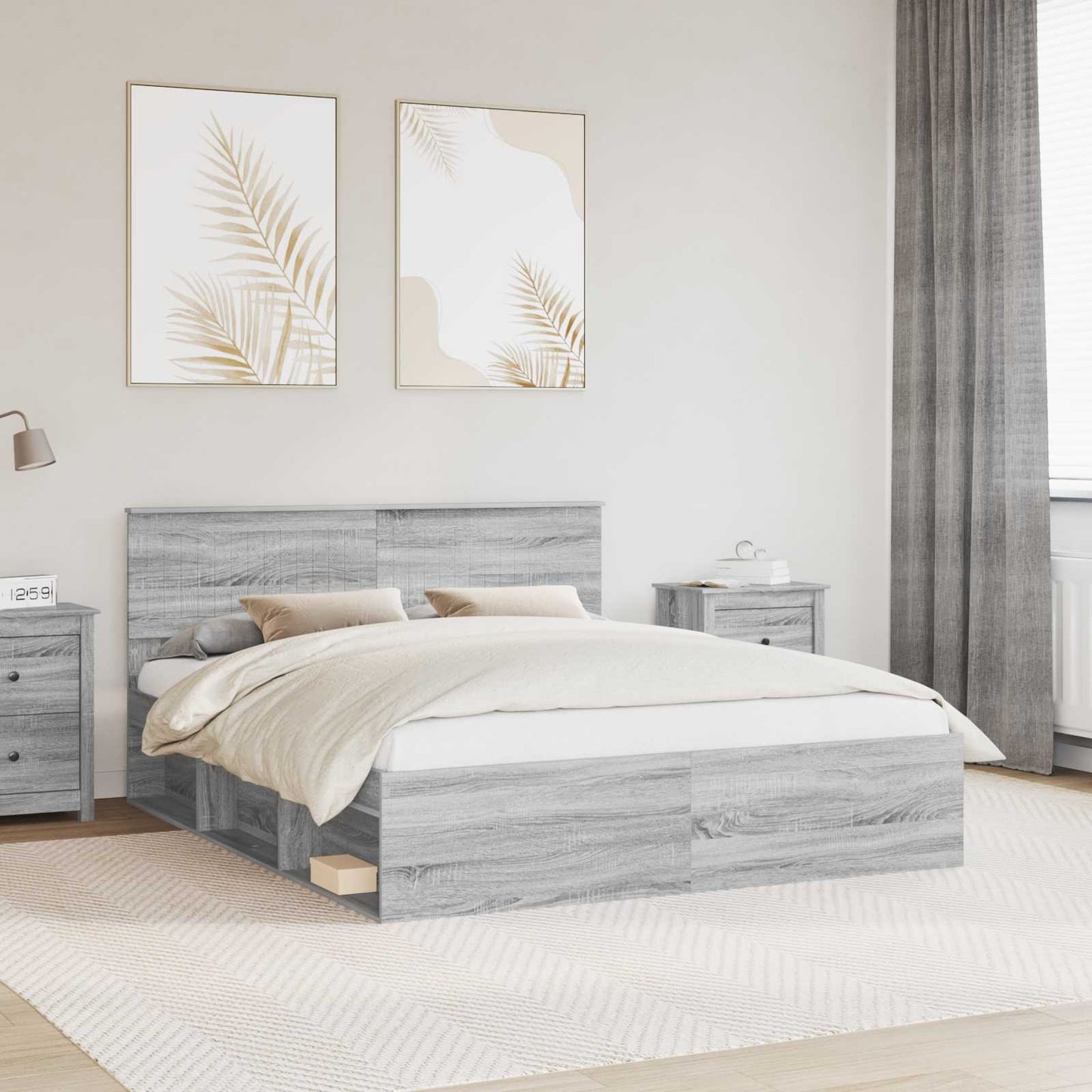 Bettrahmen Graues Sonoma 160 x 200 cm Massives Kiefernholz