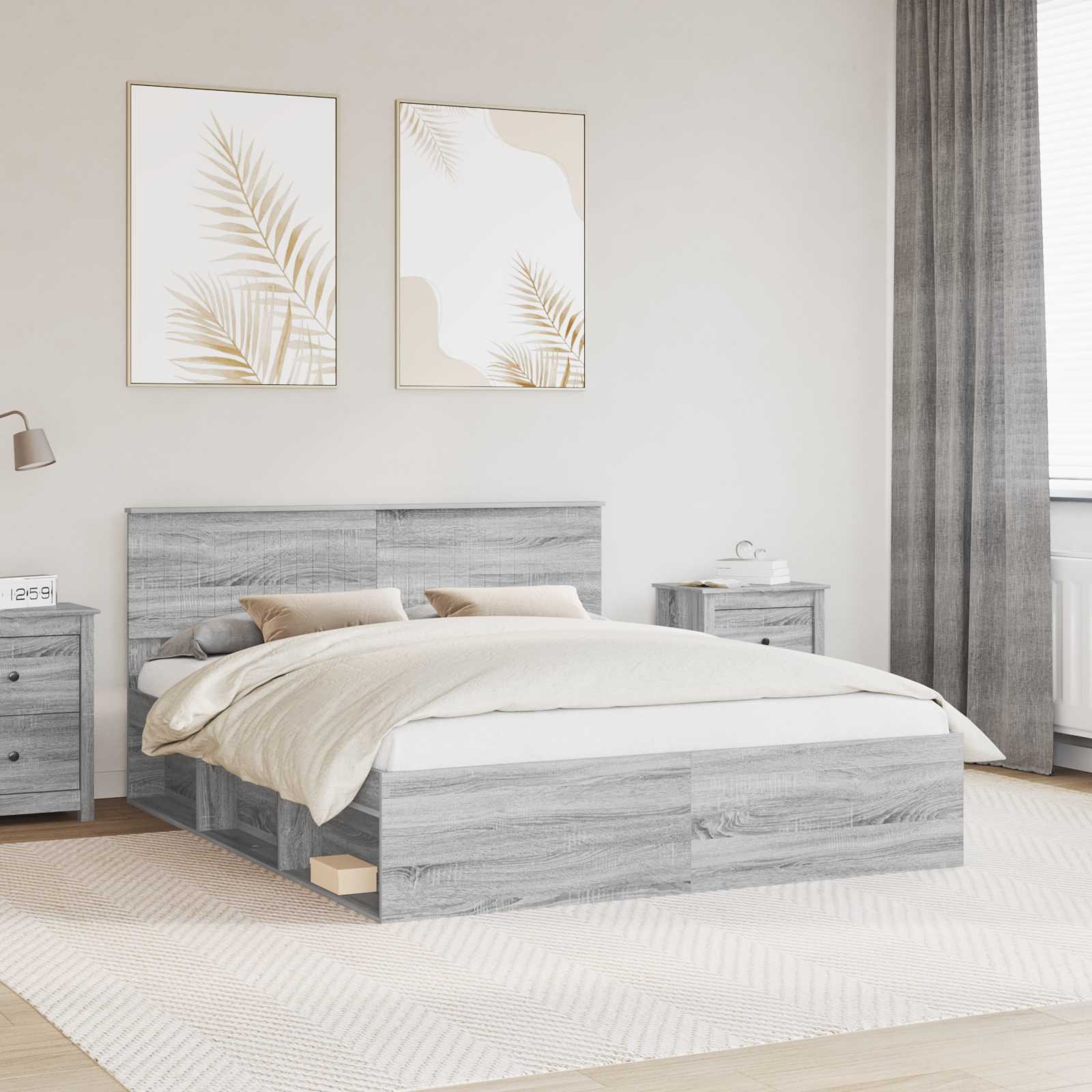 Bettrahmen Graues Sonoma 160 x 200 cm Massives Kiefernholz