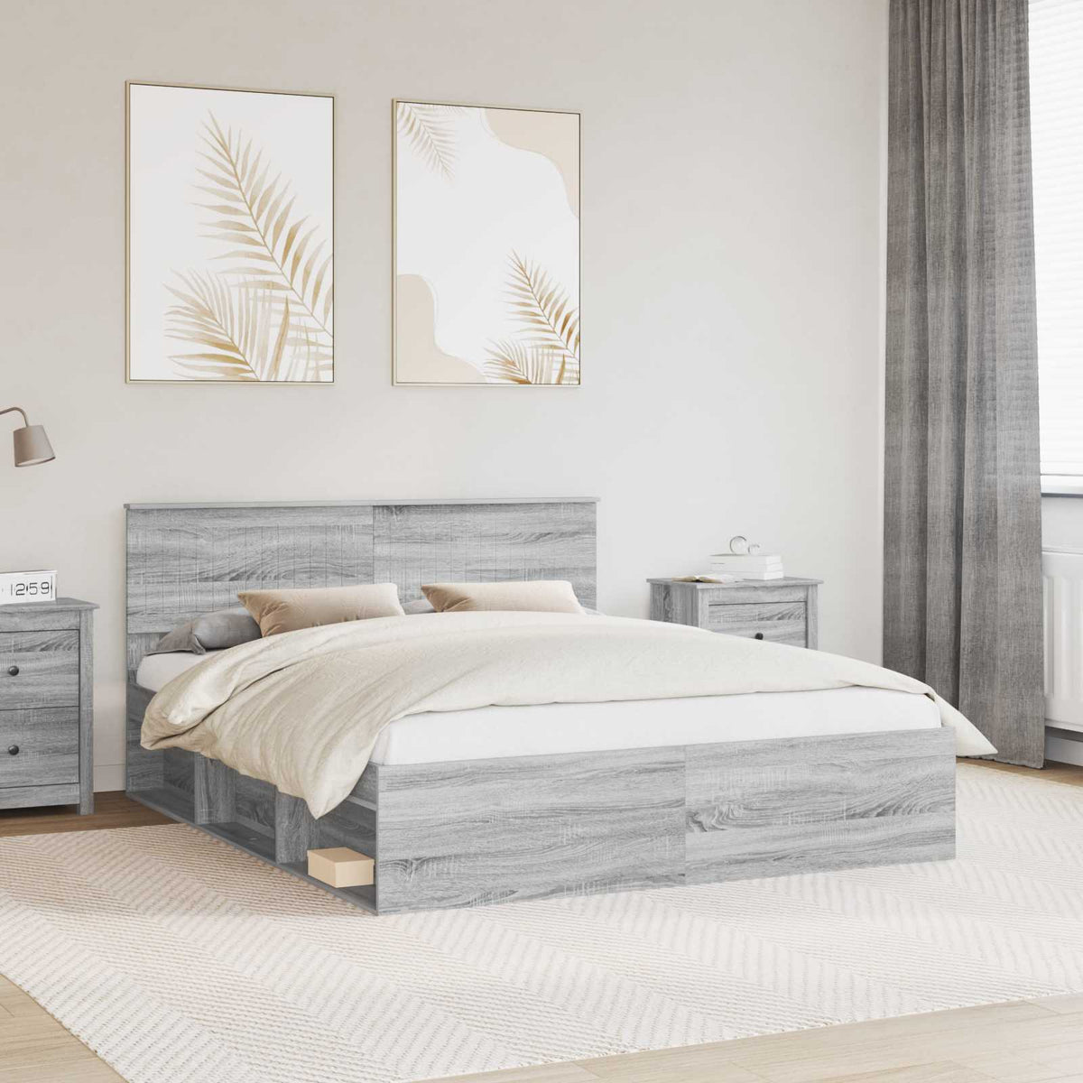 Bettrahmen Sonoma-Grau 160 x 200 cm Massives Kiefernholz