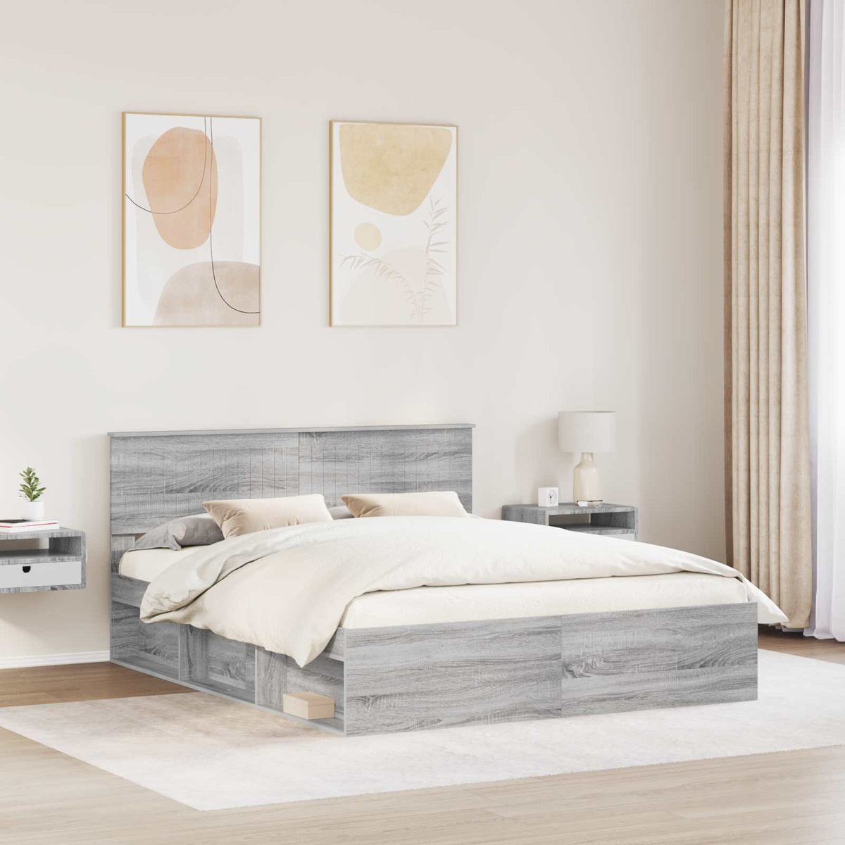 Bettrahmen Sonoma-Grau 160 x 200 cm Massives Kiefernholz