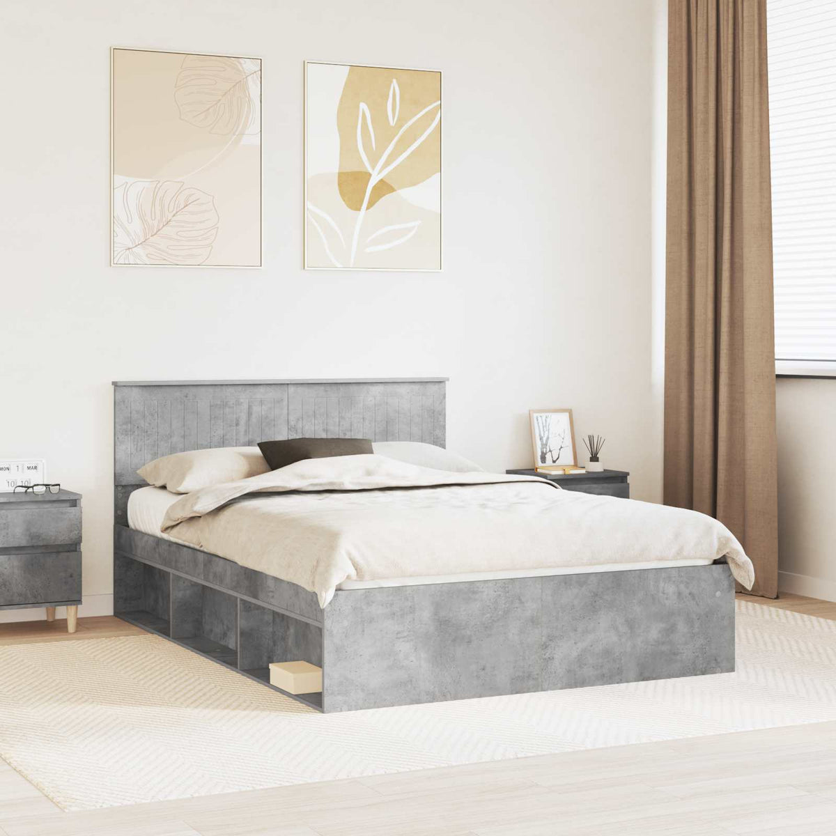 Bettrahmen Beton 140 x 200 cm Massives Kiefernholz