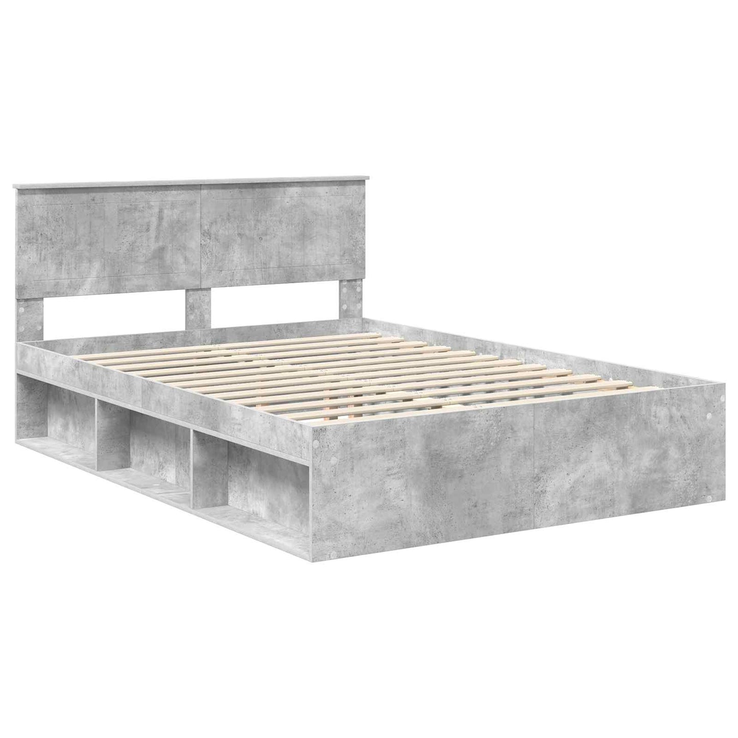 Bettrahmen mit Kopfteil Beton 140 x 190 cm Massives Kiefernholz