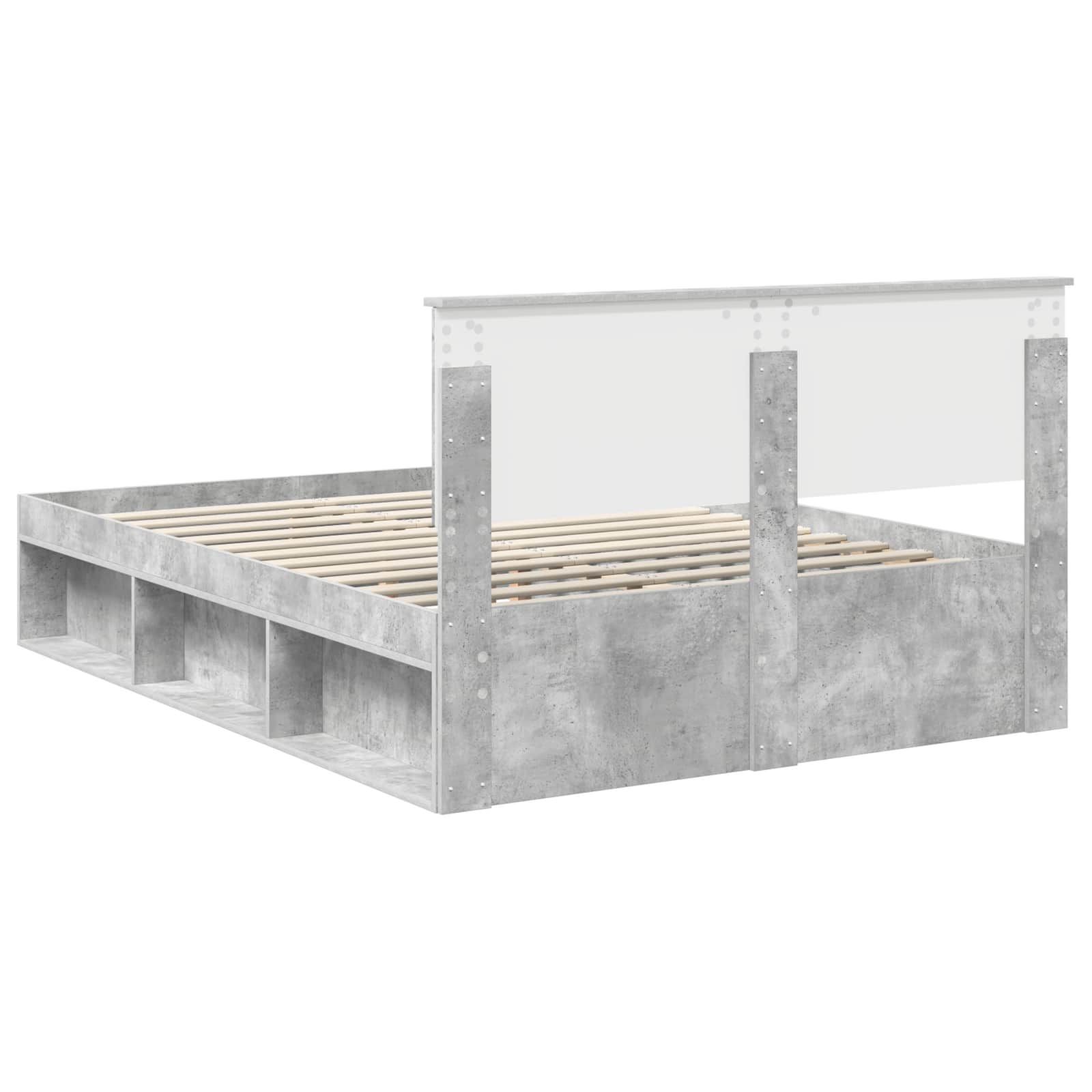Bettrahmen mit Kopfteil Beton 140 x 190 cm Massives Kiefernholz