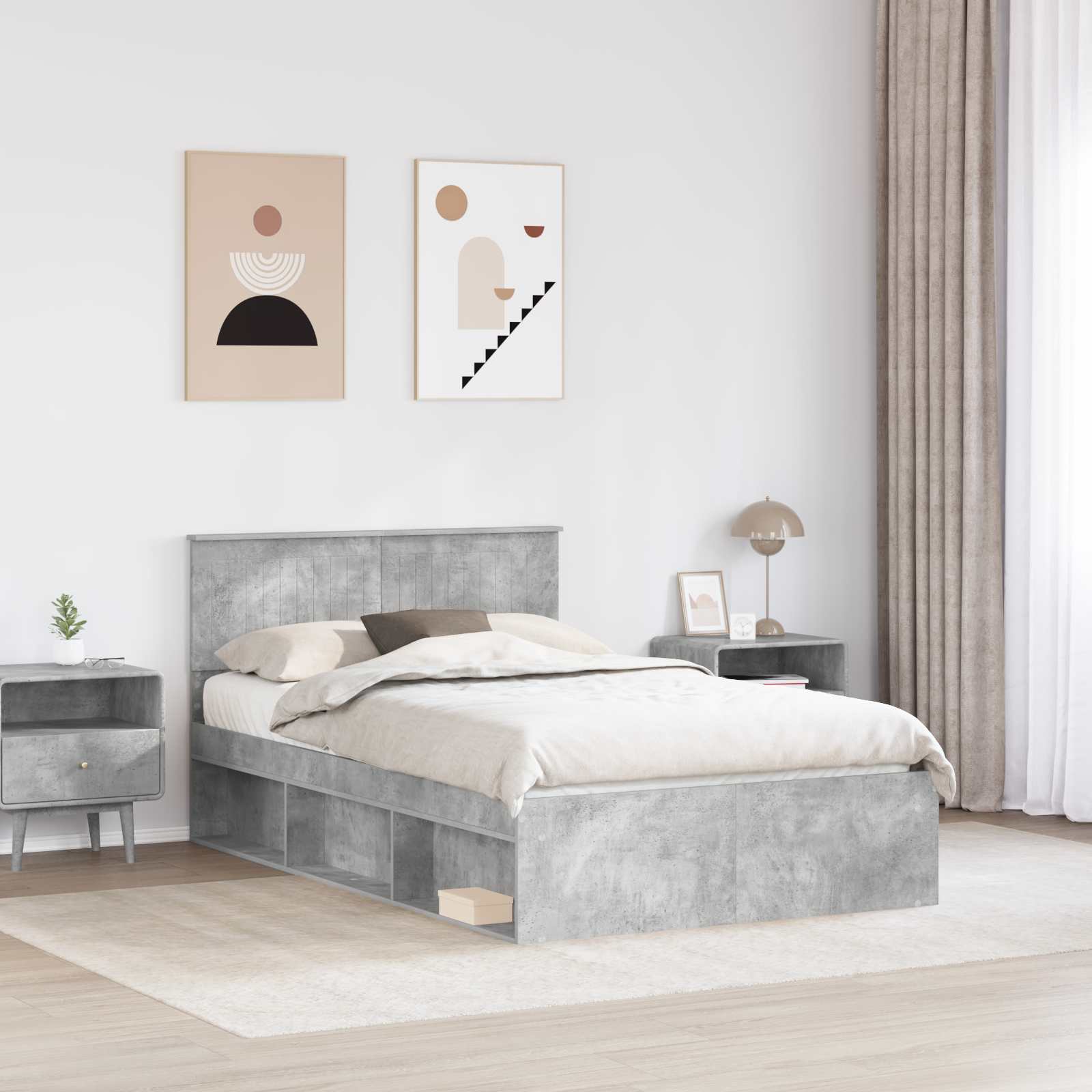 Bettrahmen mit Kopfteil Beton 120 x 200 cm Massives Kiefernholz