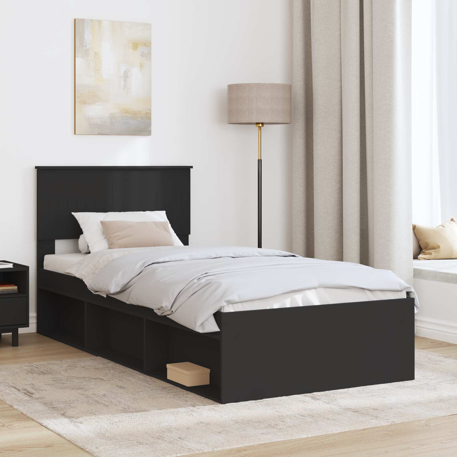 Bettrahmen Schwarz 90 x 200 cm Massives Kiefernholz