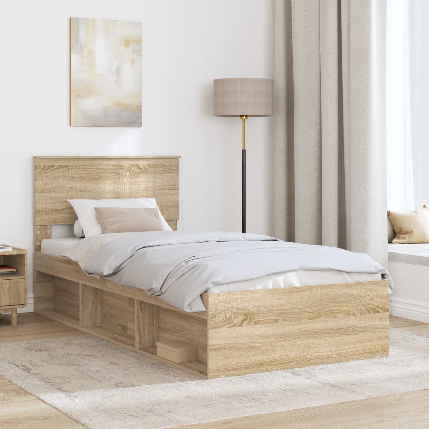 Bettrahmen mit Kopfteil Sonoma 90 x 190 cm Massives Kiefernholz