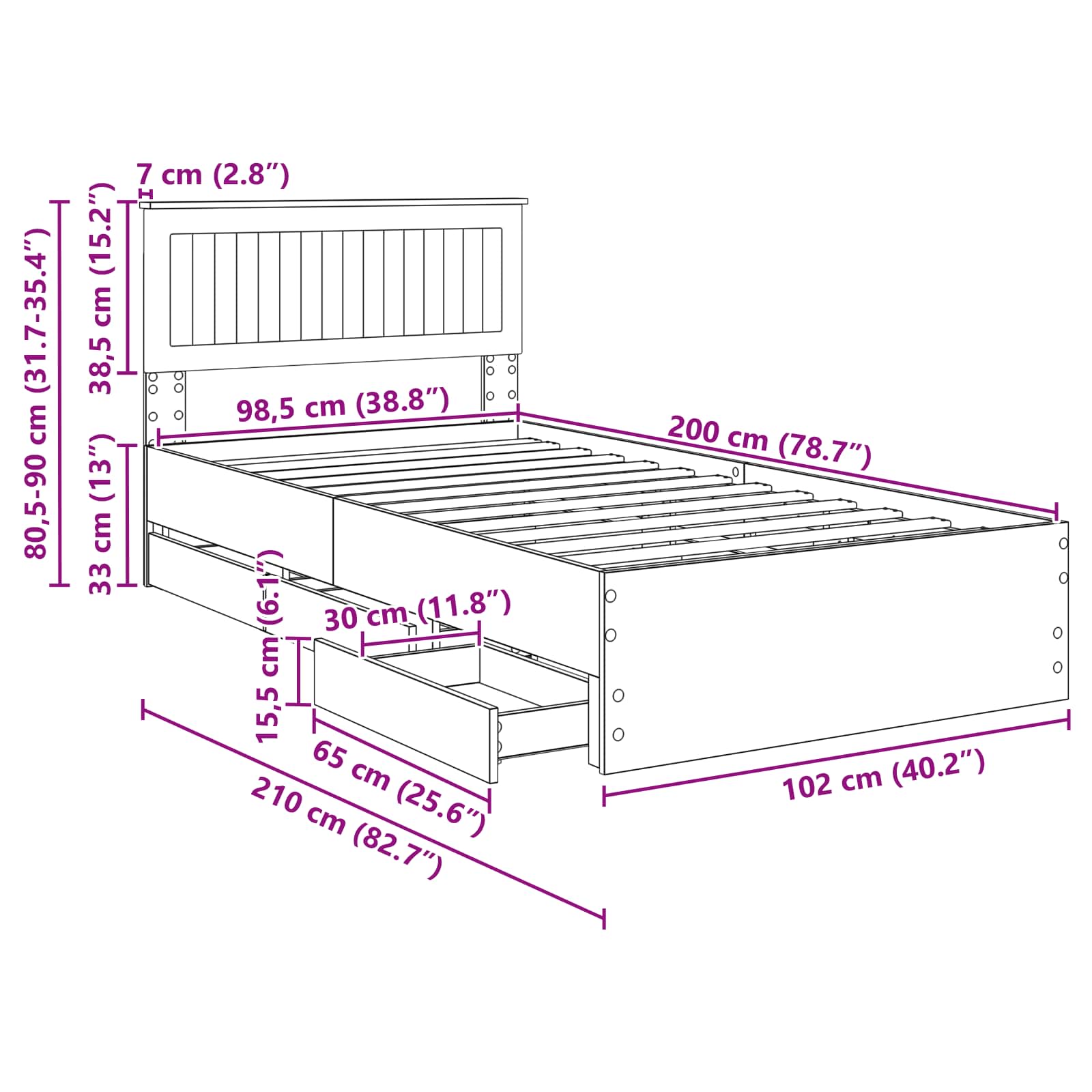 Bettrahmen Sonoma-Eiche 100 x 200 cm Ingenieurs Holz