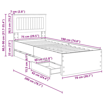 Bettrahmen Sonoma-Eiche 75 x 190 cm Ingenieurs Holz