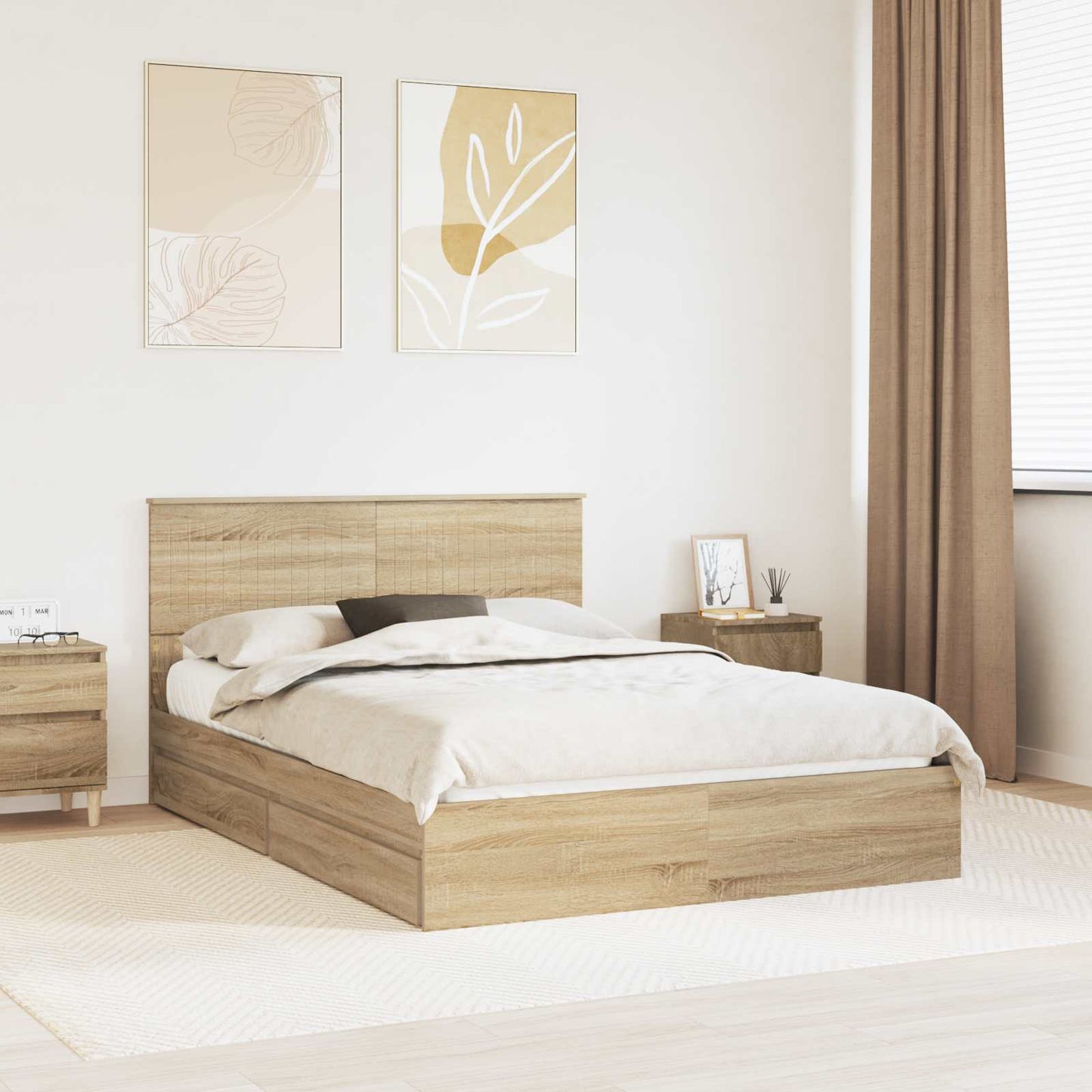 Aufbewahrungsbett Sonoma-Eiche 140 x 190 cm Holzwerkstoff