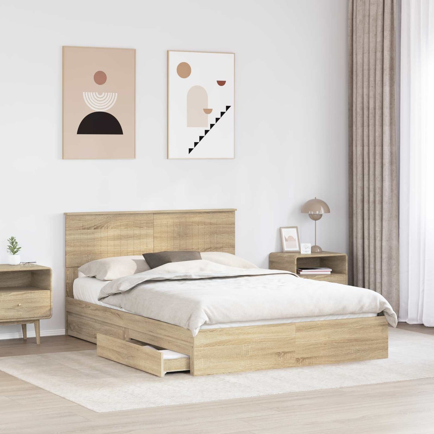Aufbewahrungsbett Sonoma-Eiche 140 x 190 cm Holzwerkstoff