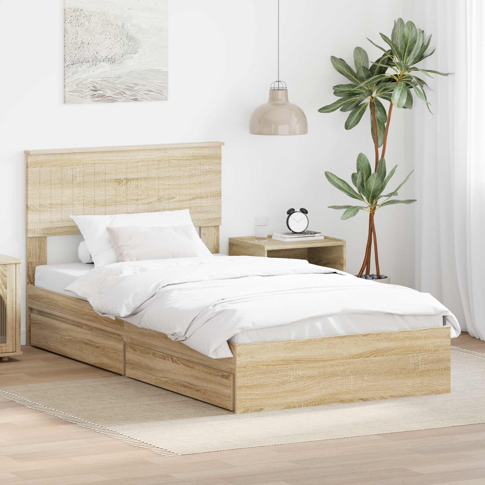 Aufbewahrungsbett Sonoma-Eiche 100 x 200 cm Holzwerkstoff