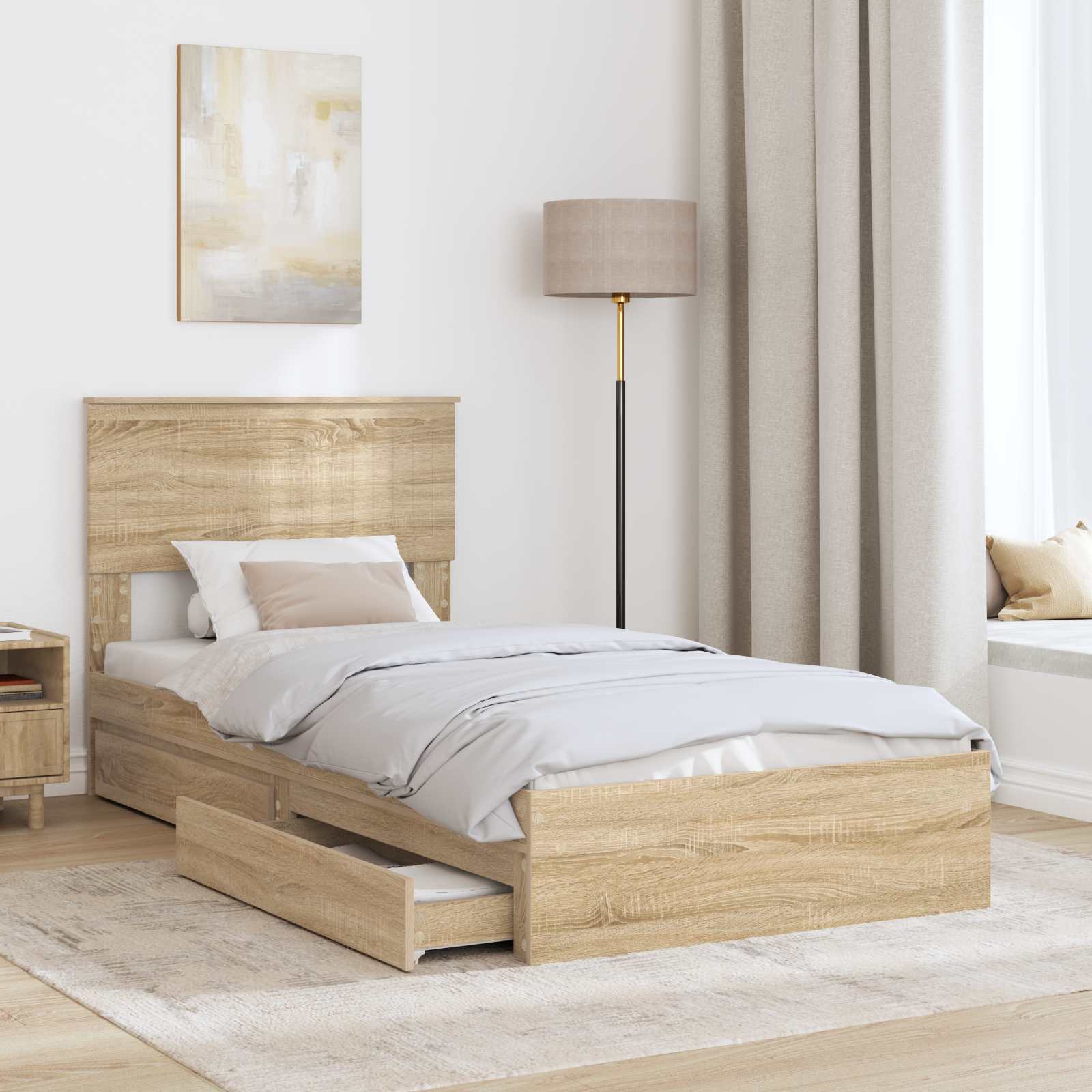 Aufbewahrungsbett Sonoma-Eiche 90 x 200 cm Holzwerkstoff