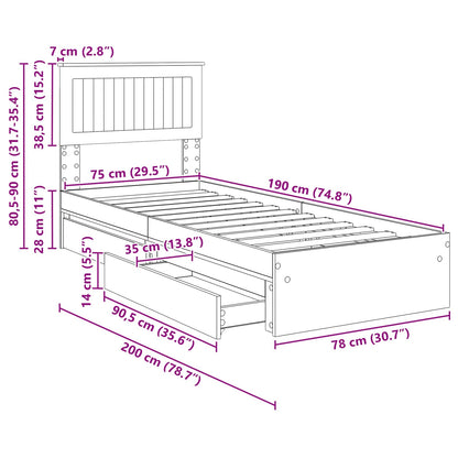 Aufbewahrungsbett Sonoma-Eiche 75 x 190 cm Holzwerkstoff