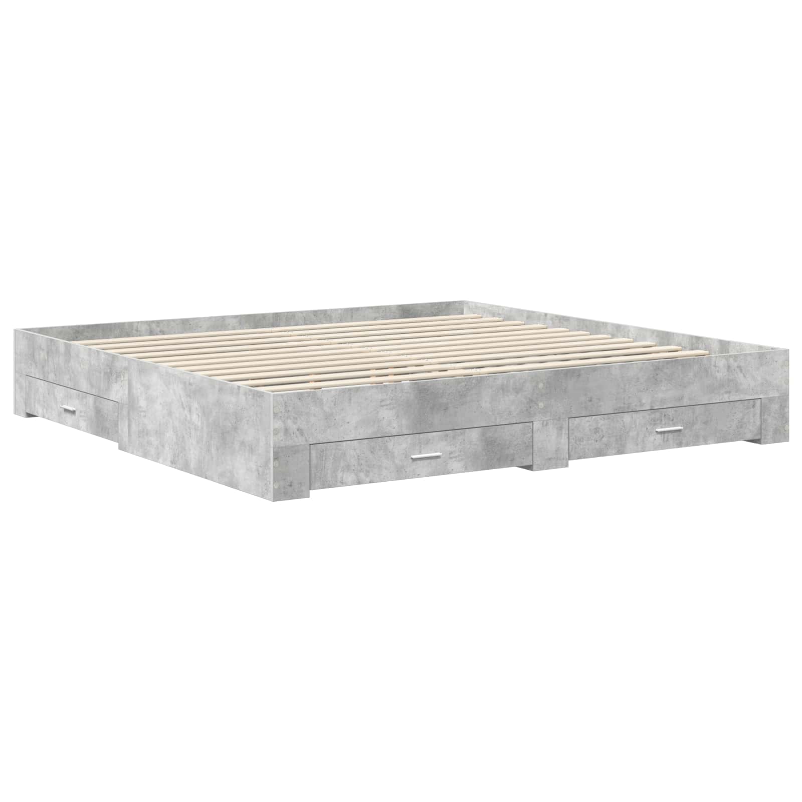 Bettrahmen mit Schubladen Betongrau 200 x 200 cm Holzwerkstoff