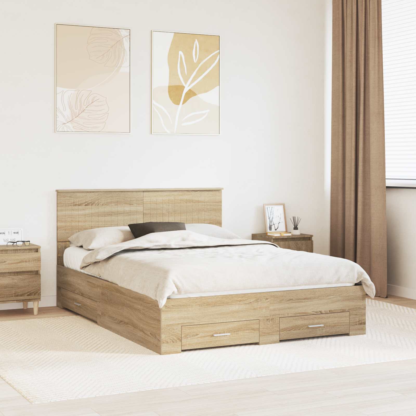Bettrahmen mit Kopfteil Sonoma-Eiche 135 x 190 cm Holzwerkstoff