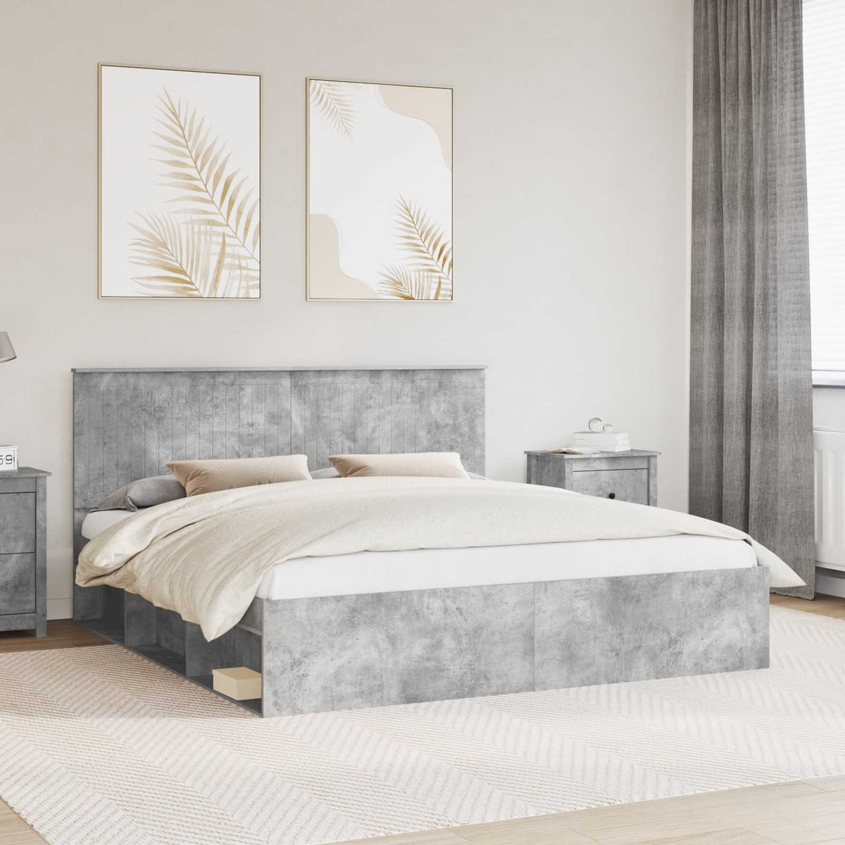 Bettrahmen Betongrau 180 x 200 cm Massives Kiefernholz