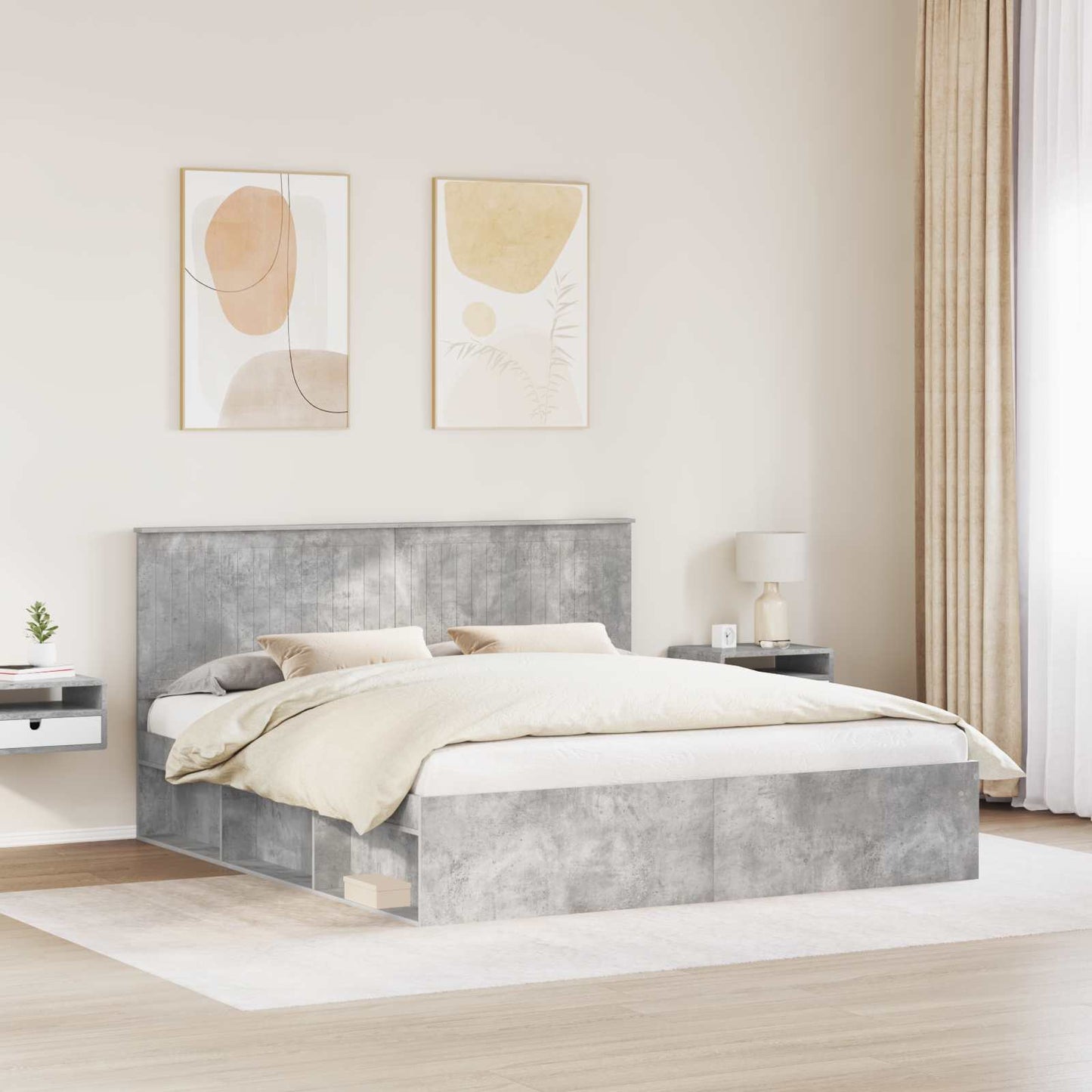 Bettrahmen mit Kopfteil Beton 180 x 200 cm Massives Kiefernholz