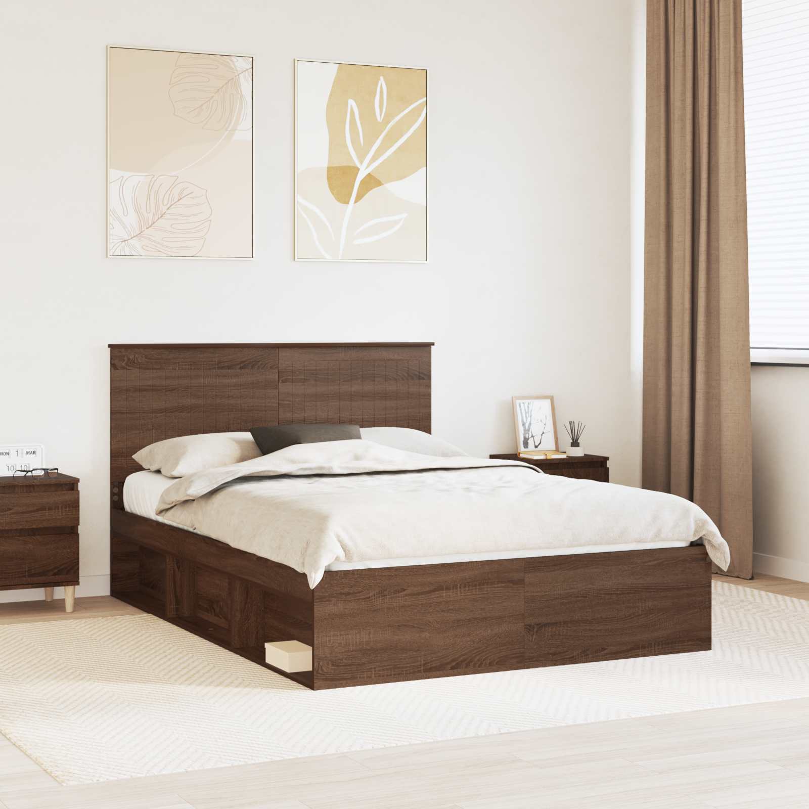 Bettrahmen Braun Eichen-Optik 140 x 200 cm Massives Kiefernholz