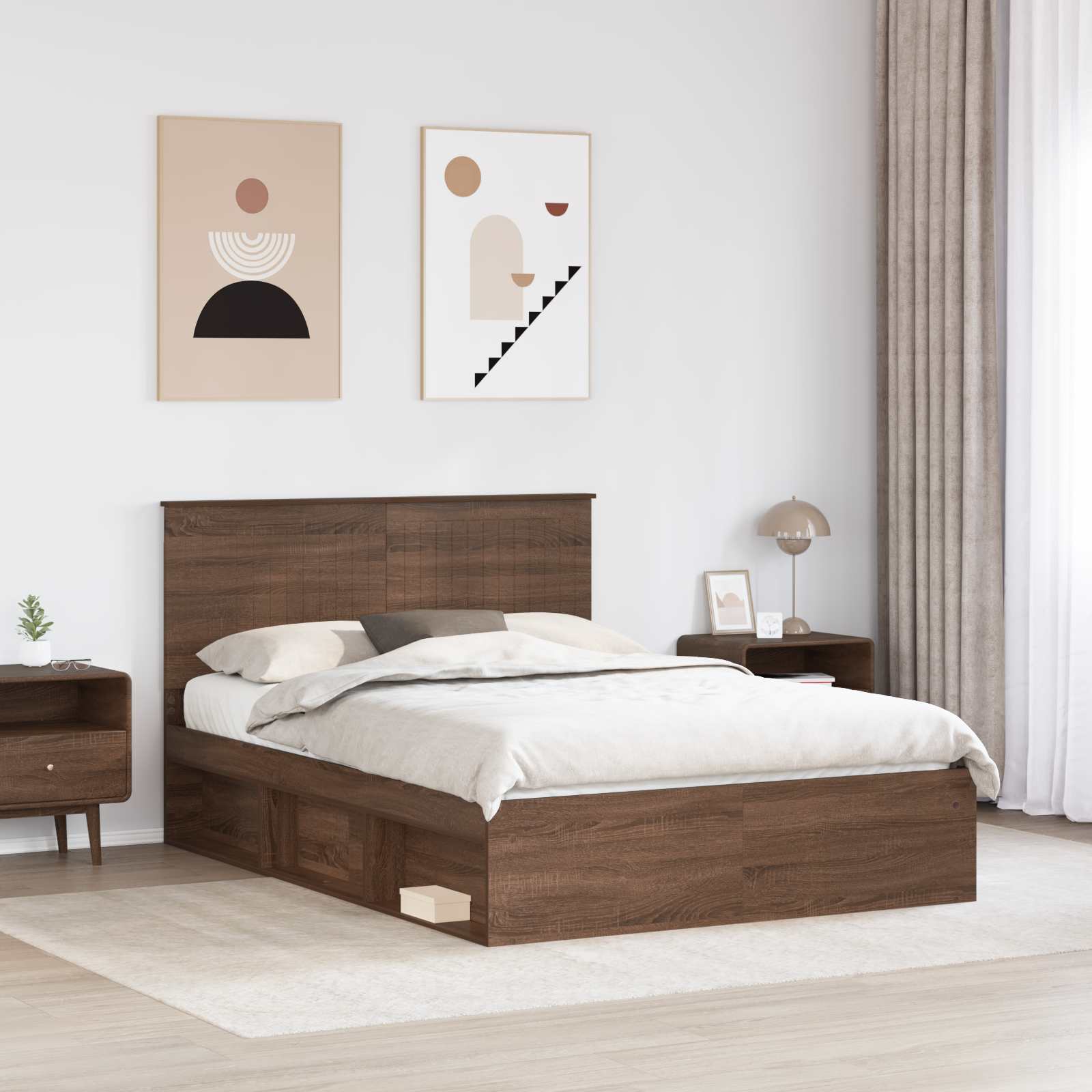 Bettrahmen Braun Eichen-Optik 140 x 200 cm Massives Kiefernholz