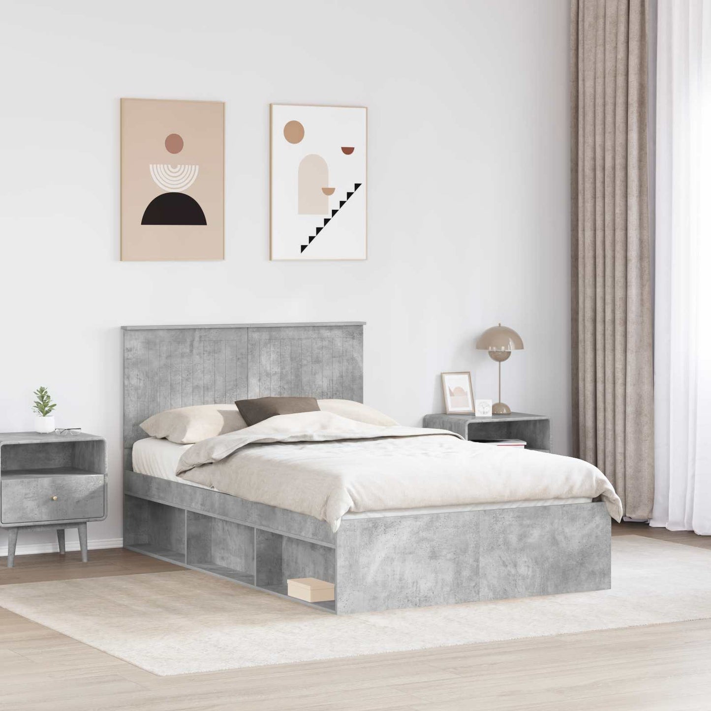 Bettrahmen mit Kopfteil Beton 120 x 200 cm Massives Kiefernholz