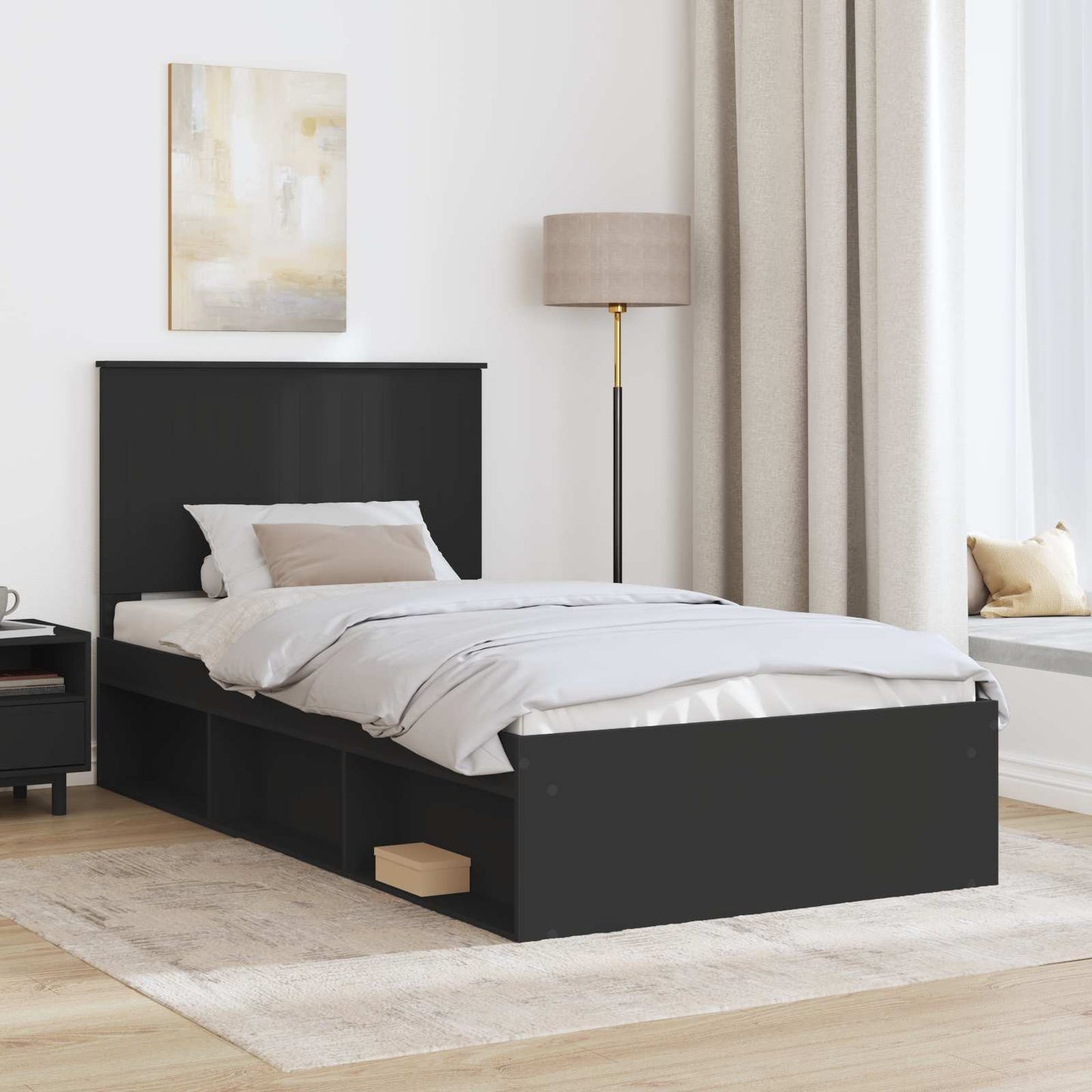 Bettrahmen Schwarz 100 x 200 cm Massives Kiefernholz