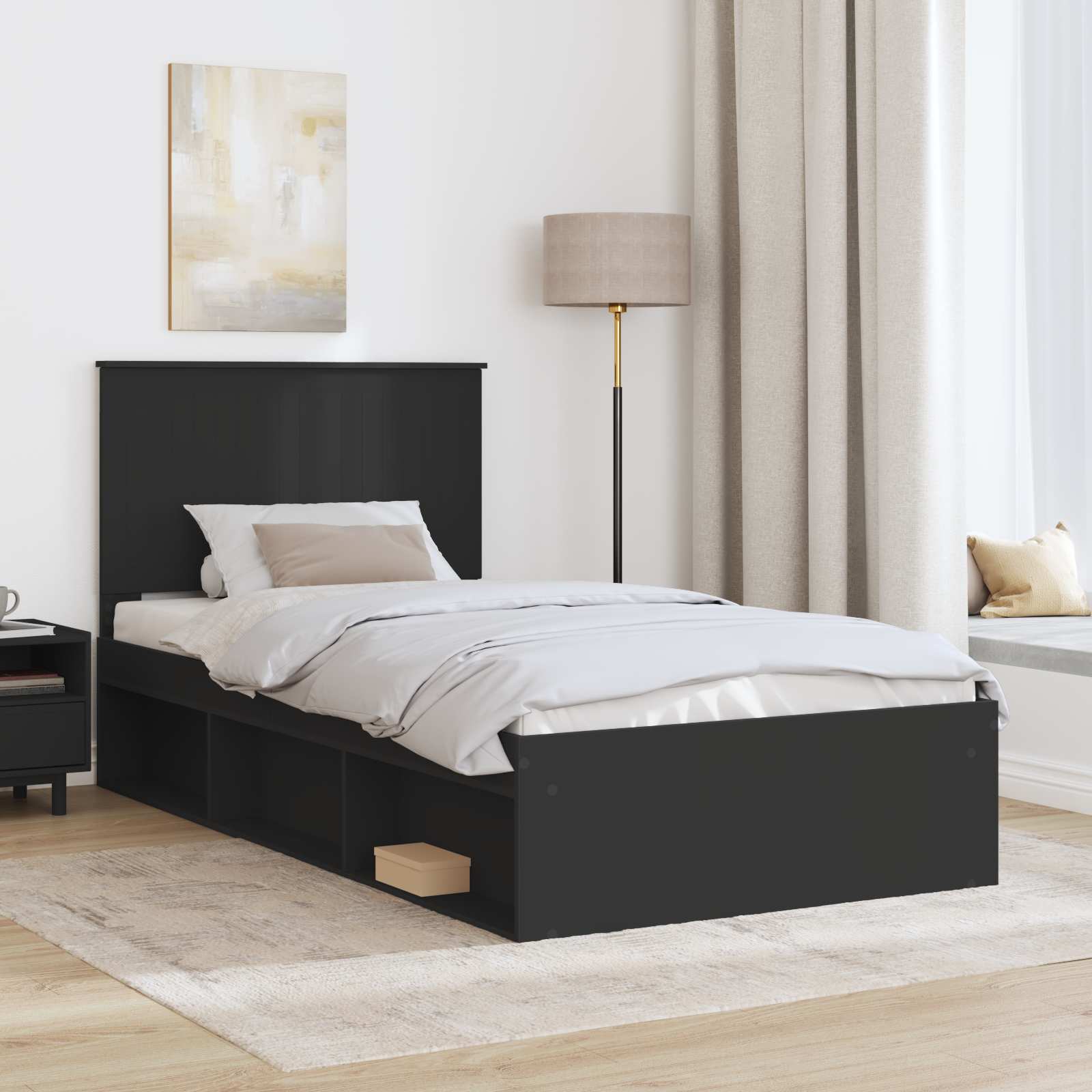 Bettrahmen Schwarz 100 x 200 cm Massives Kiefernholz