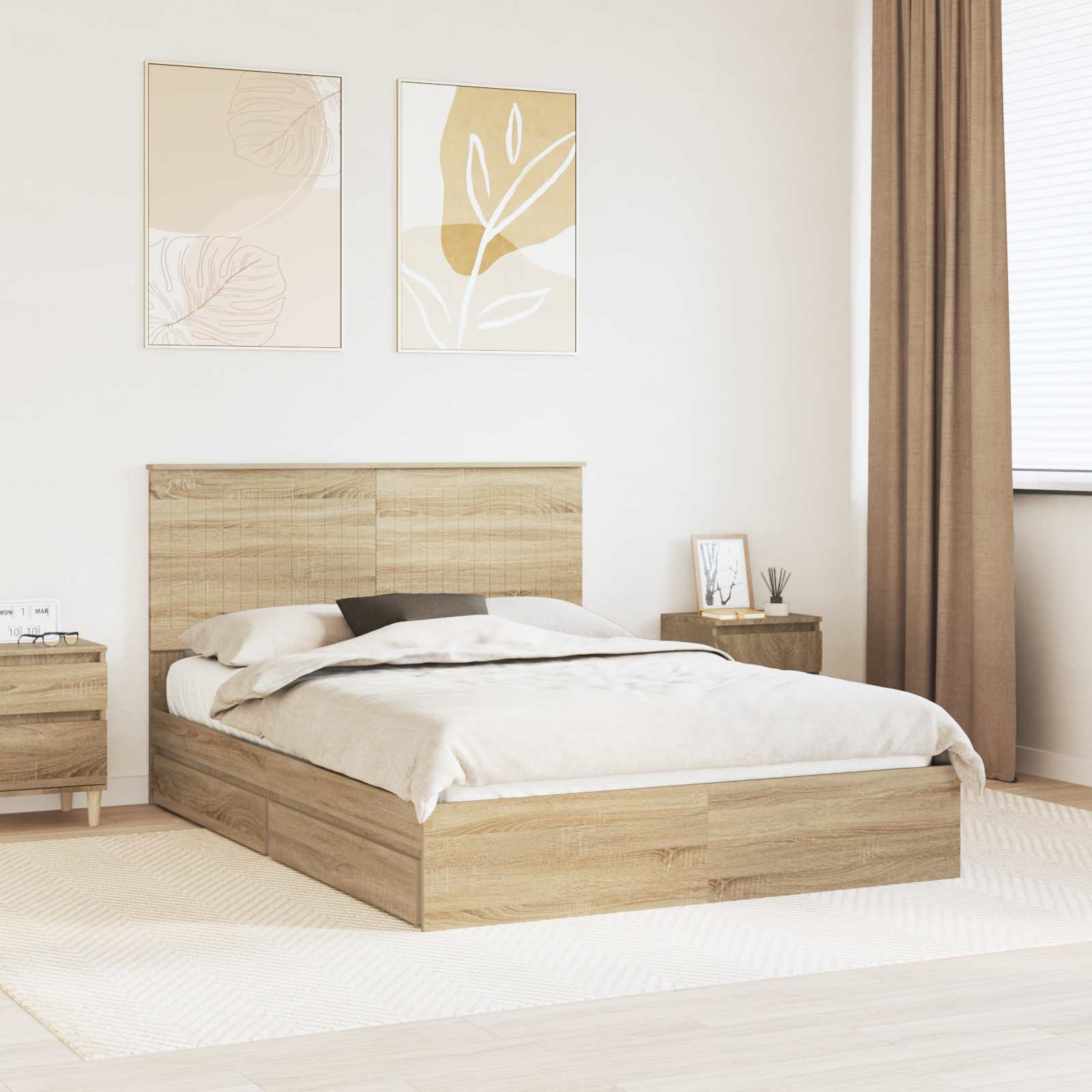 Aufbewahrungsbett Sonoma-Eiche 140 x 190 cm Holzwerkstoff