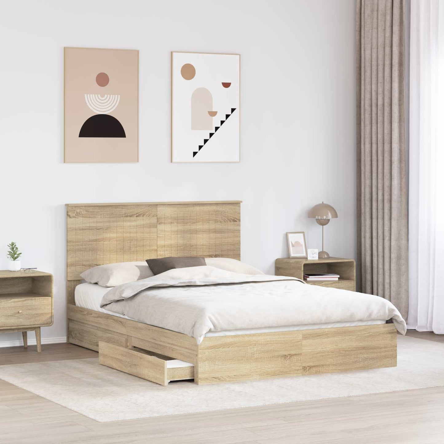 Aufbewahrungsbett Sonoma-Eiche 140 x 190 cm Holzwerkstoff