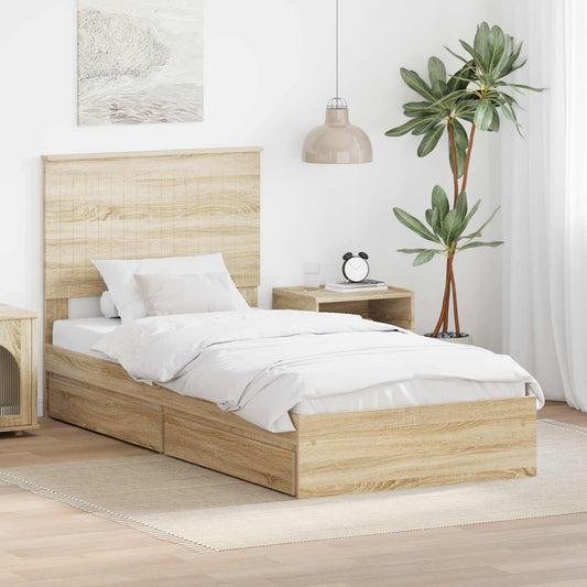 Aufbewahrungsbett Sonoma-Eiche 90 x 200 cm Holzwerkstoff