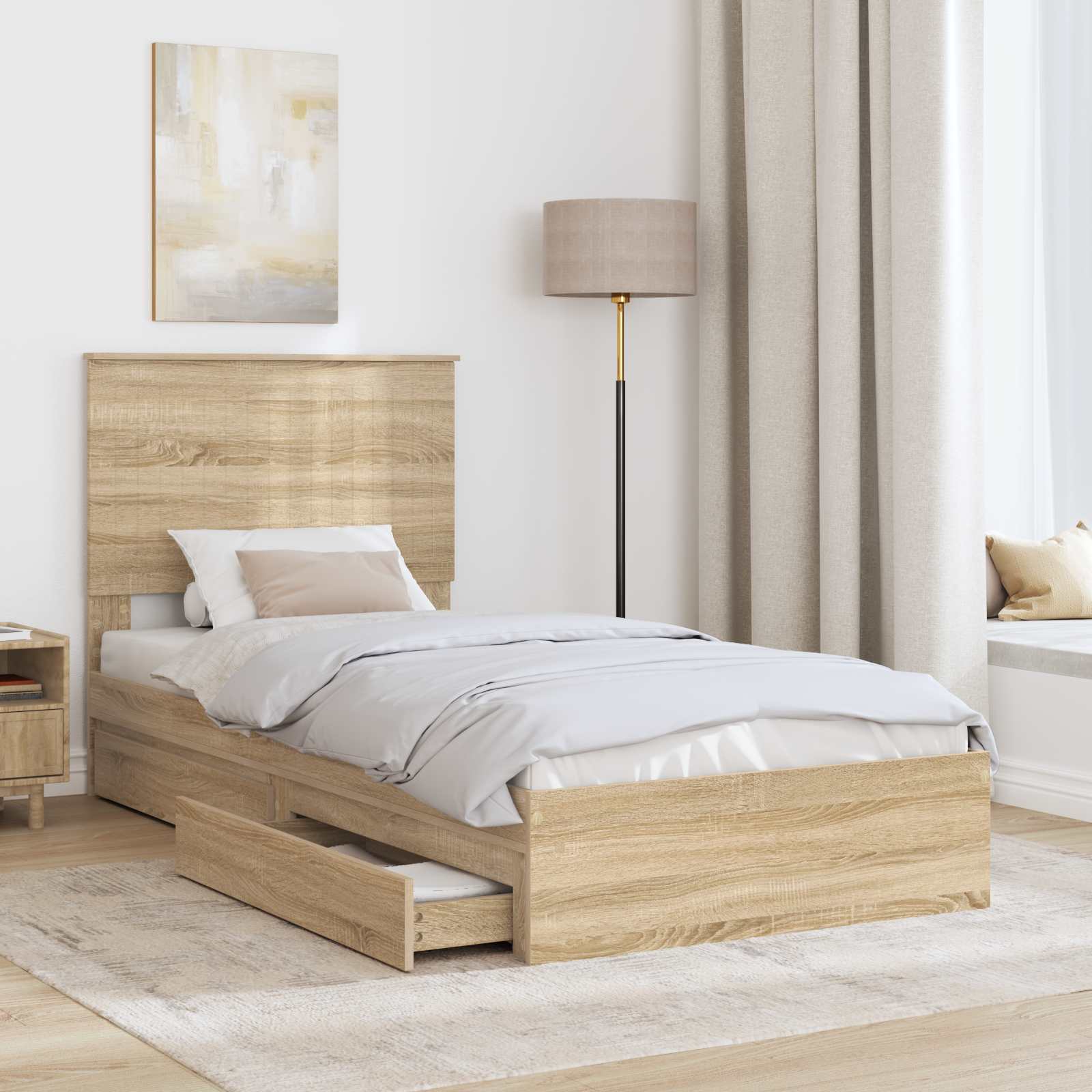 Aufbewahrungsbett Sonoma-Eiche 90 x 200 cm Holzwerkstoff